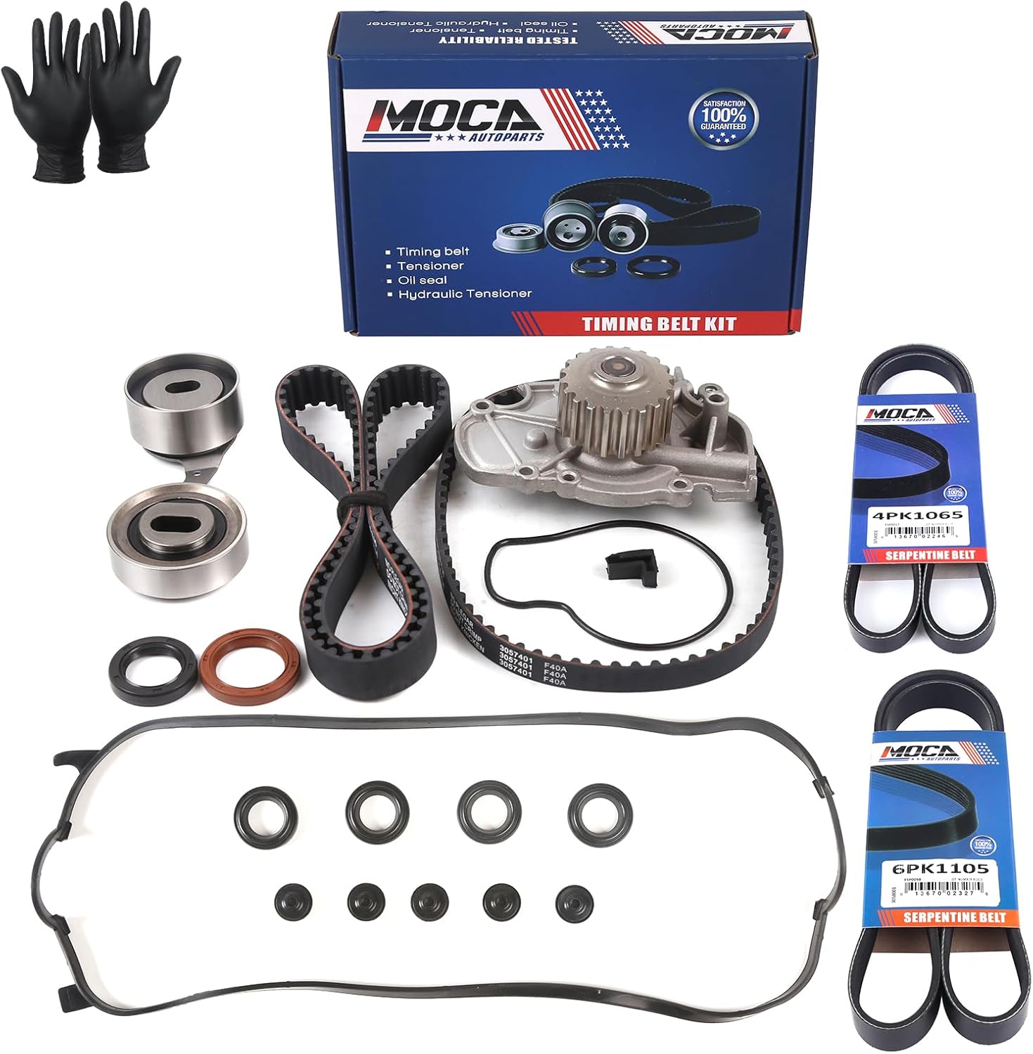 MOCA Timing Belt & Water Pump & Valve Cover Gasket & Serpentine Belt Compatible with 98-02 for Honda Accord 2.3L SOHC