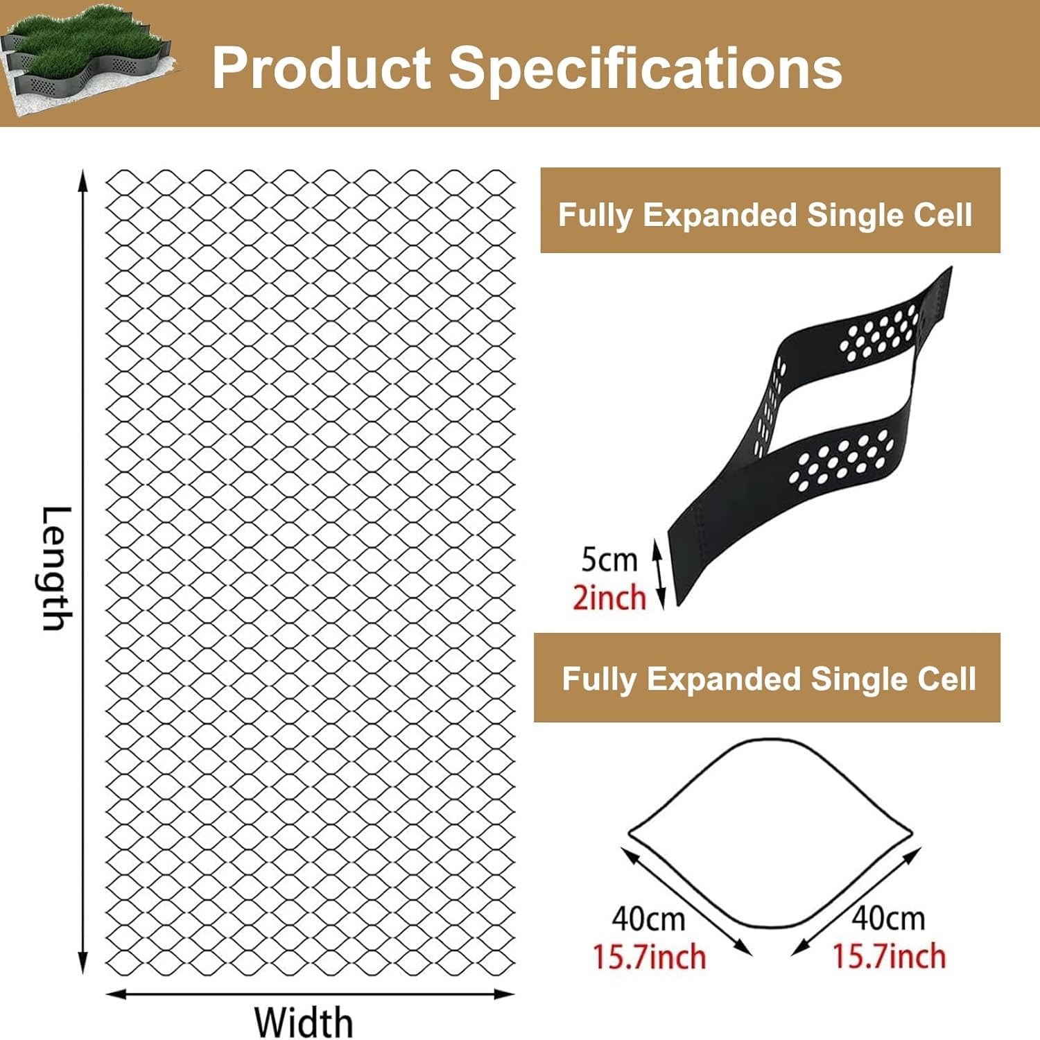 2 inch Geocell Ground Grid, HDPE Geo Grid Ground Gravel Grid, Geogrid Driveway, Permeable Paver System Ground Stabilization Grid Geocell Permeable Pavers(2x2m(6.6x6.5ft))