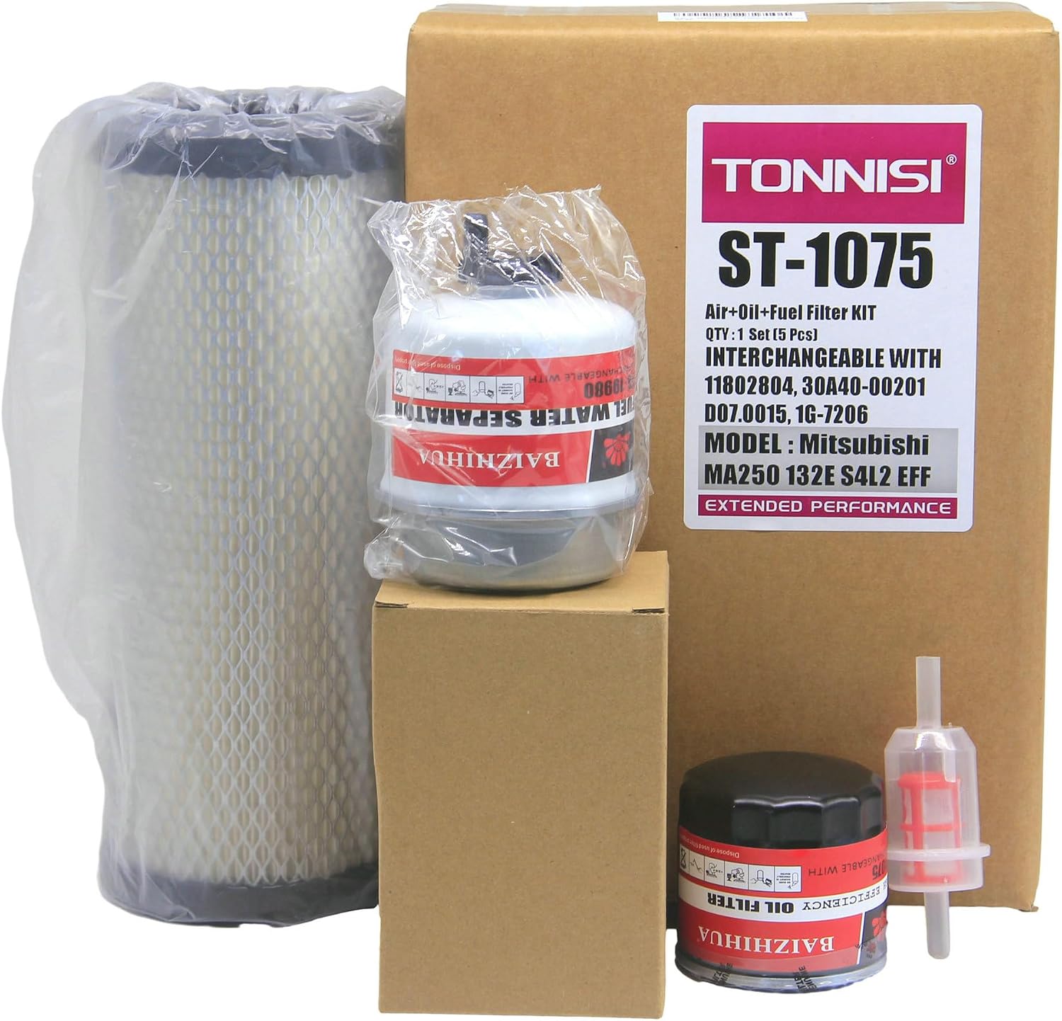ST-1075 (Air/Oil/Fuel) Filter Kit Replace 252782 Compatible with Miller MA250132E For Mitsubishi S4L2 EFF Engine (5 Pcs)