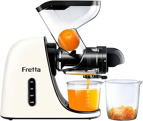 Fretta Exprimidor de prensa en frío, exprimidor lento masticador, máquina de jugo de frutas y verduras, exprimidor prensado, sin BPA, motor