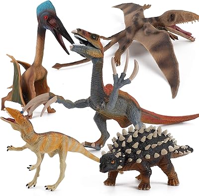 5 PCS Dinosaur Model Action Figures Simulation Realistic Pterosaur Saichania Therizinosaurus Playset Cognitive Toy Party Favors Decor for Kid Boys Girls Toddlers 5 6 7 8 Years Old