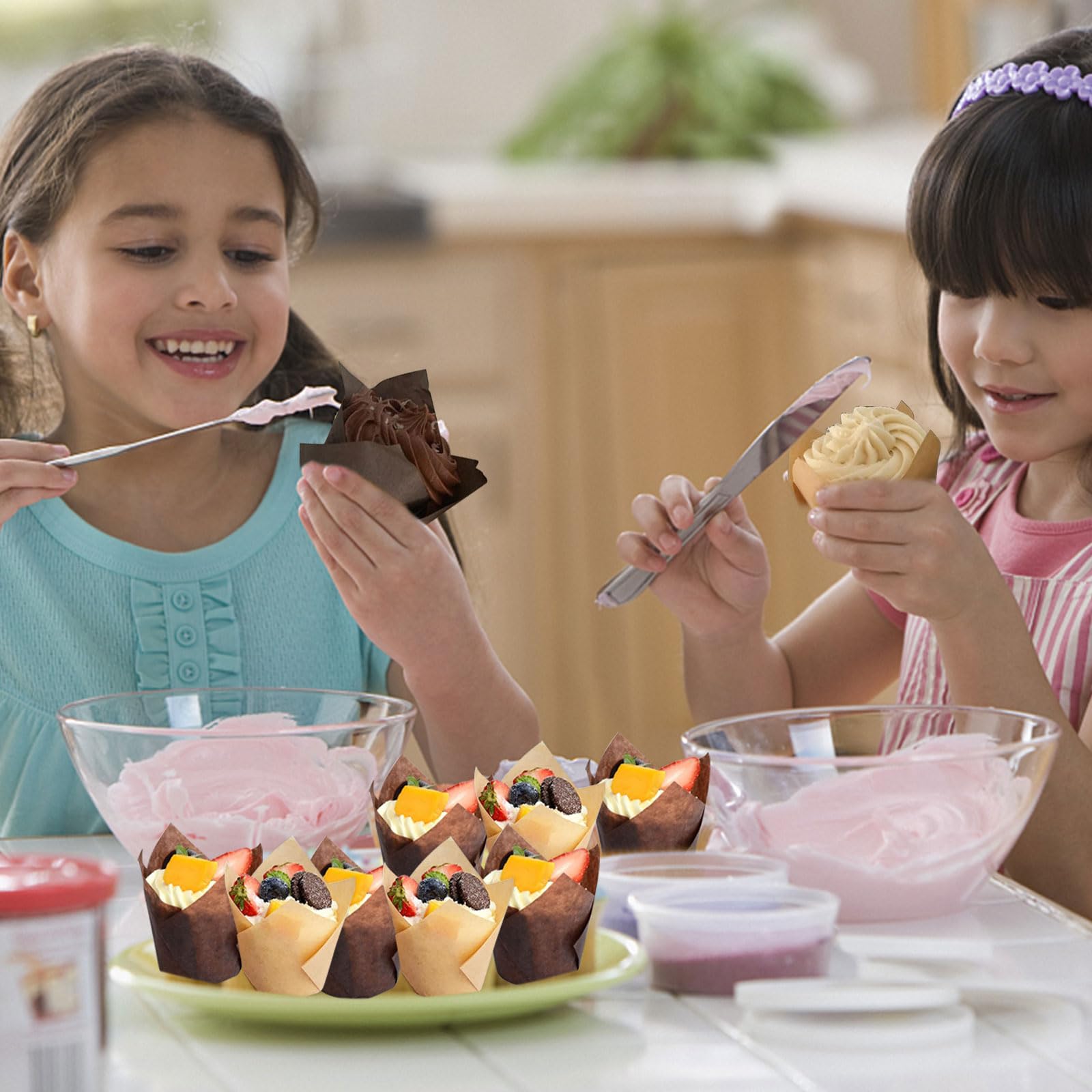 Pirottini per muffin da forno, in carta oleata, per muffin, tulipani
