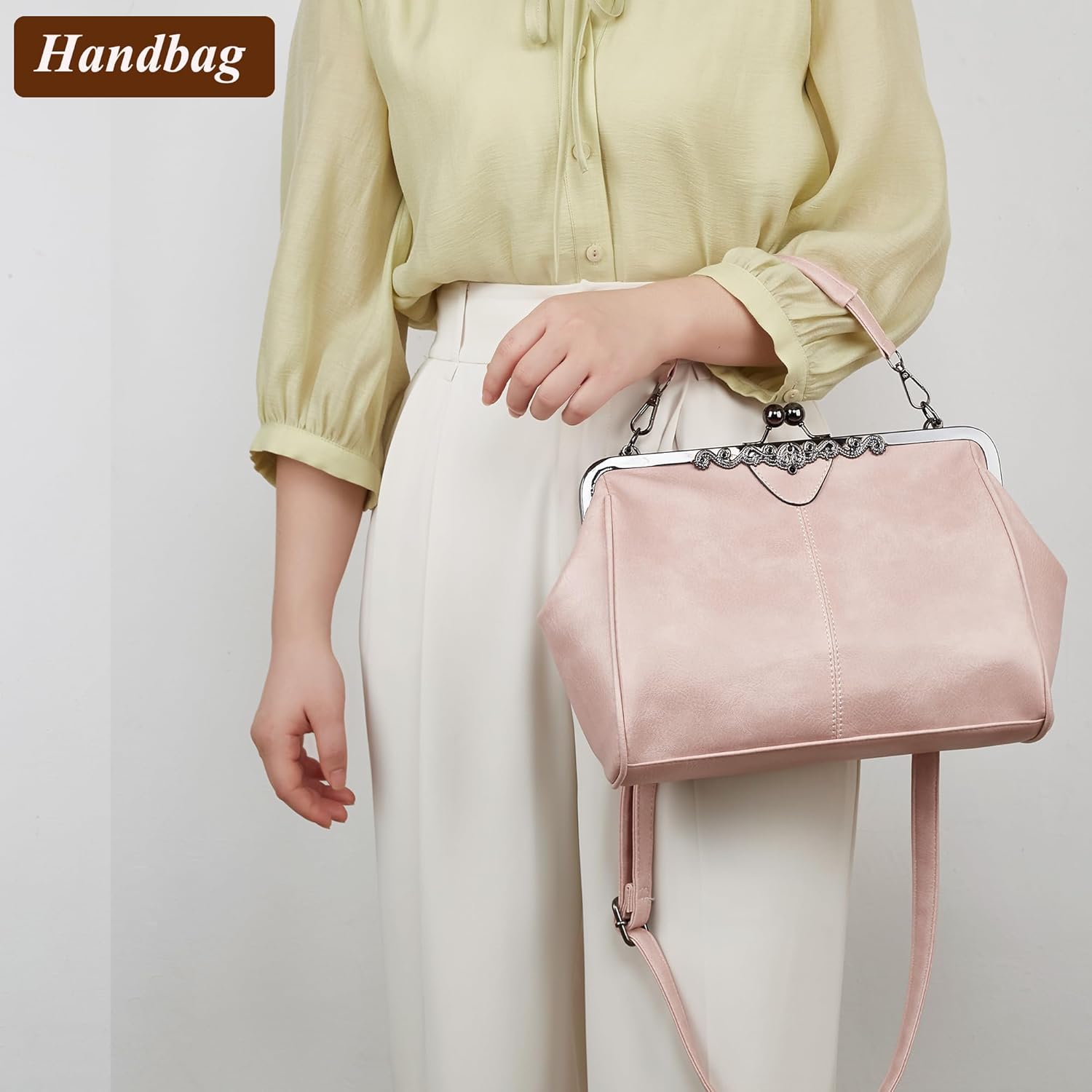 Women Kiss Lock Vintage Handbags for Women Oil Leather Evening Clutch Satchel Purse Tote - Image 2