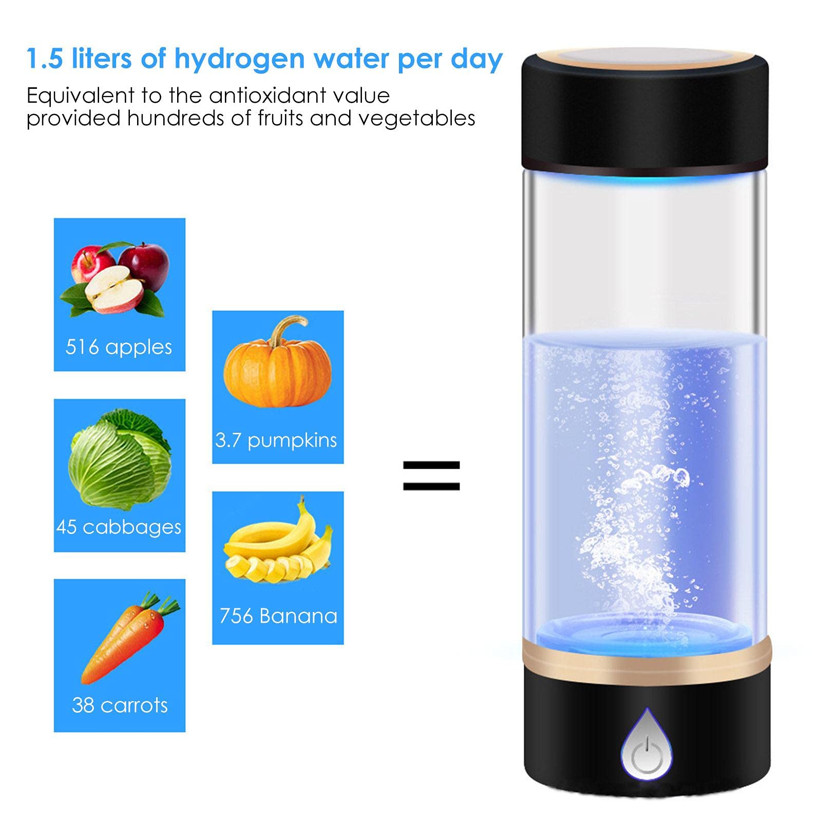 Yiida Botella de agua de hidrógeno, máquina de producción rápida de | hidrógeno de i recargable, botella de agua portátil para mejorar la salud