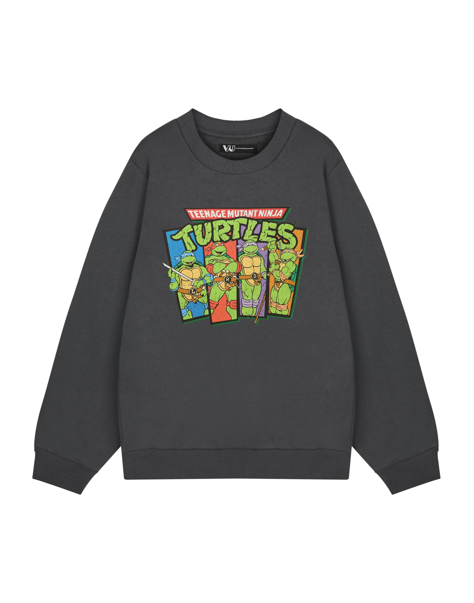 TEENAGE MUTANT NINJA Turtles Mens Grey Sweatshirt | Retro TMNT Graphic Sweater | Classic Ninja Turtles Apparel | Leonardo, Donatello, Michelangelo & Raphael | Vintage Cartoon Sweatshirt for Men
