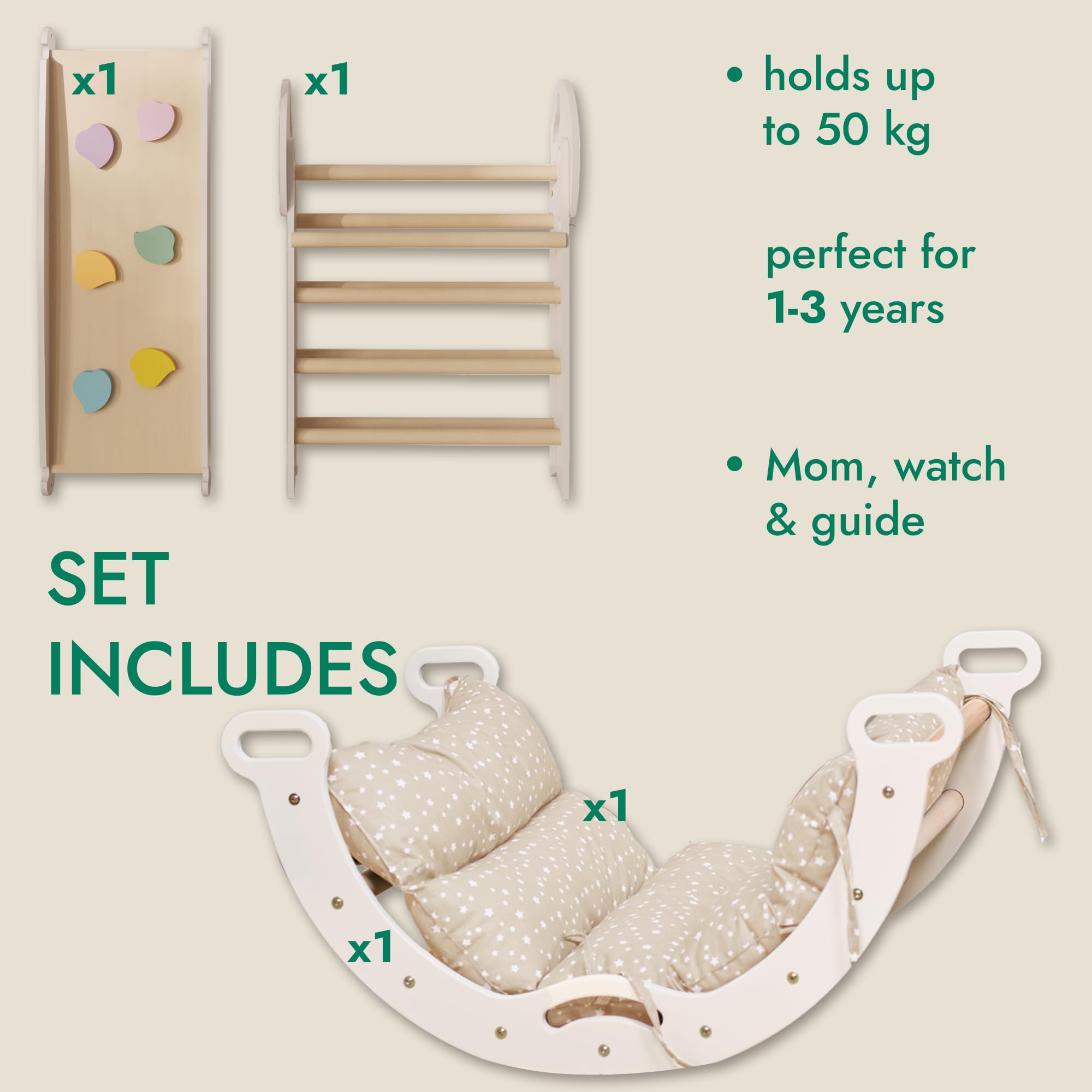 Goodevas Montessori 5 in 1 - Set da arrampicata per interni, con cuscino e scivolo per bambini, parco giochi per interni da 1 a 3 anni
