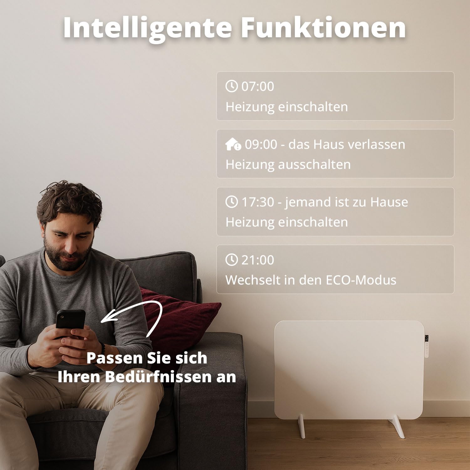 FlinQ 450W Smarte Infrarotheizung - Elektrischer Heizkörper | Infrarot Wandheizung & Standgerät - Elektroheizung für Badezimmer - Mit Thermostat - Weißes Panel