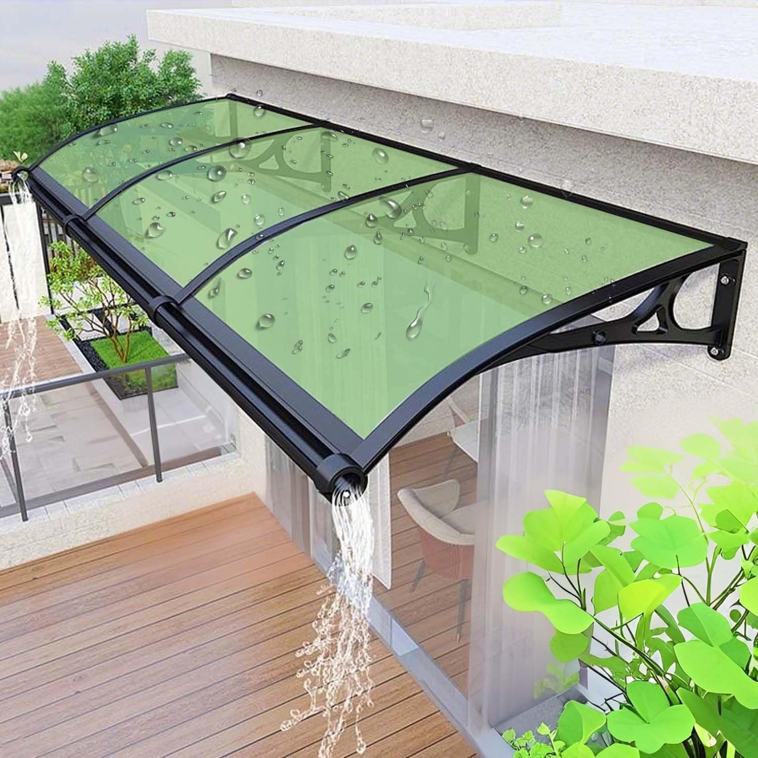 GJMSSMY Outdoor Door Canopy, Entryway Awning, Polycarbonate Roof Shelter, Rain, Snow & UV Protection for Garden, Grass Green, 47x157in (120x400cm)