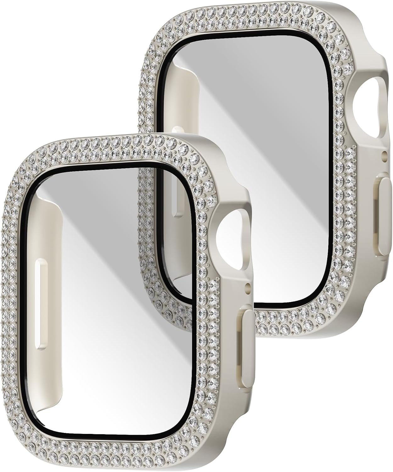 Double Diamonds Bling Screen Protector Case Compatible for Apple Watch SE Series 6/5/4 40mm, Shiny Crystal Rhinestone Bumper Cover for Women, Starlight+Starlight