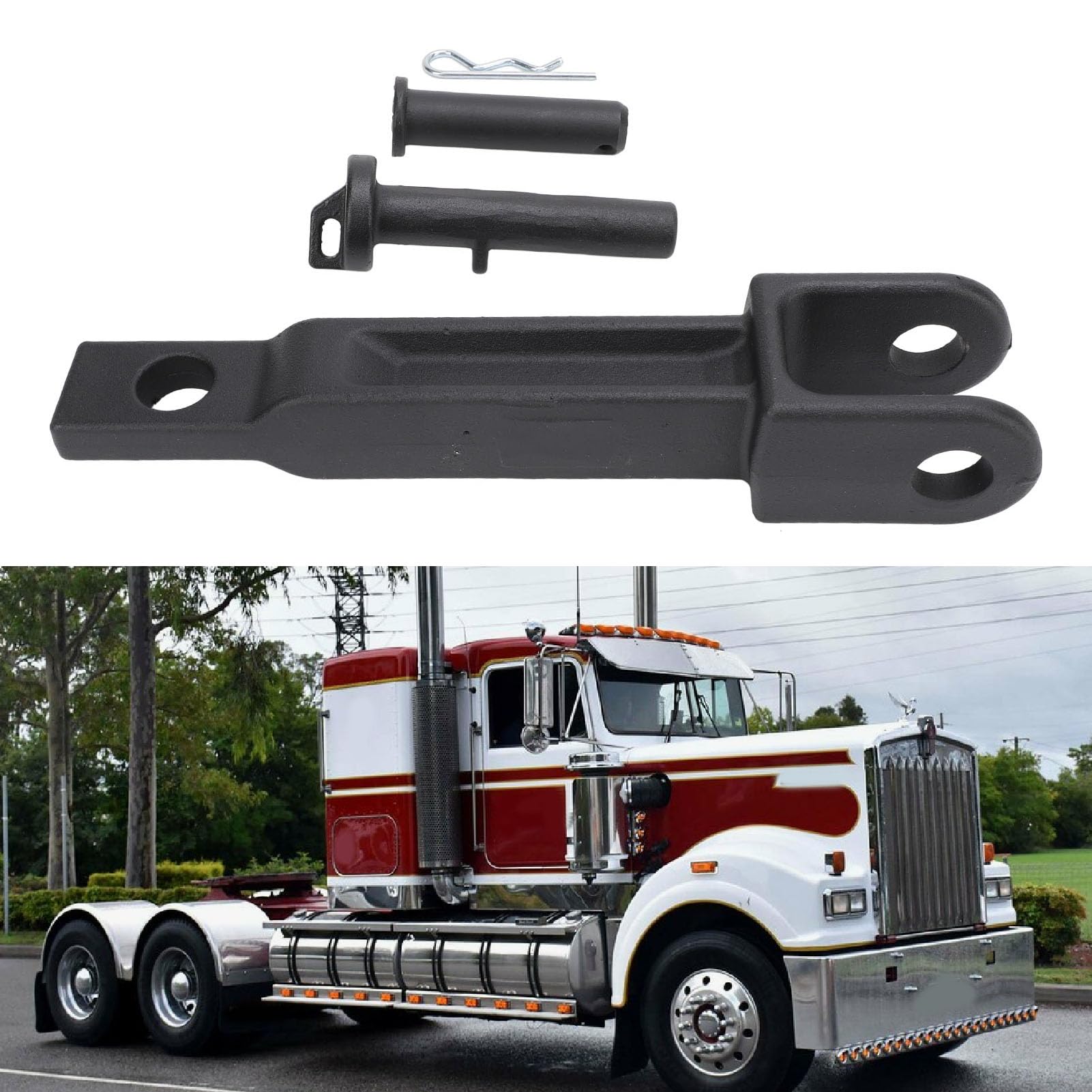 Akozon Pojedynczy Hak Holowniczy 6008 Zamiennik Metalu o Wysokiej Wytrzymałości dla T170 T270 T370 Peterbilt 386 587 Hak do Przyczepy Ciężarowej z Kołkiem Pociągowym