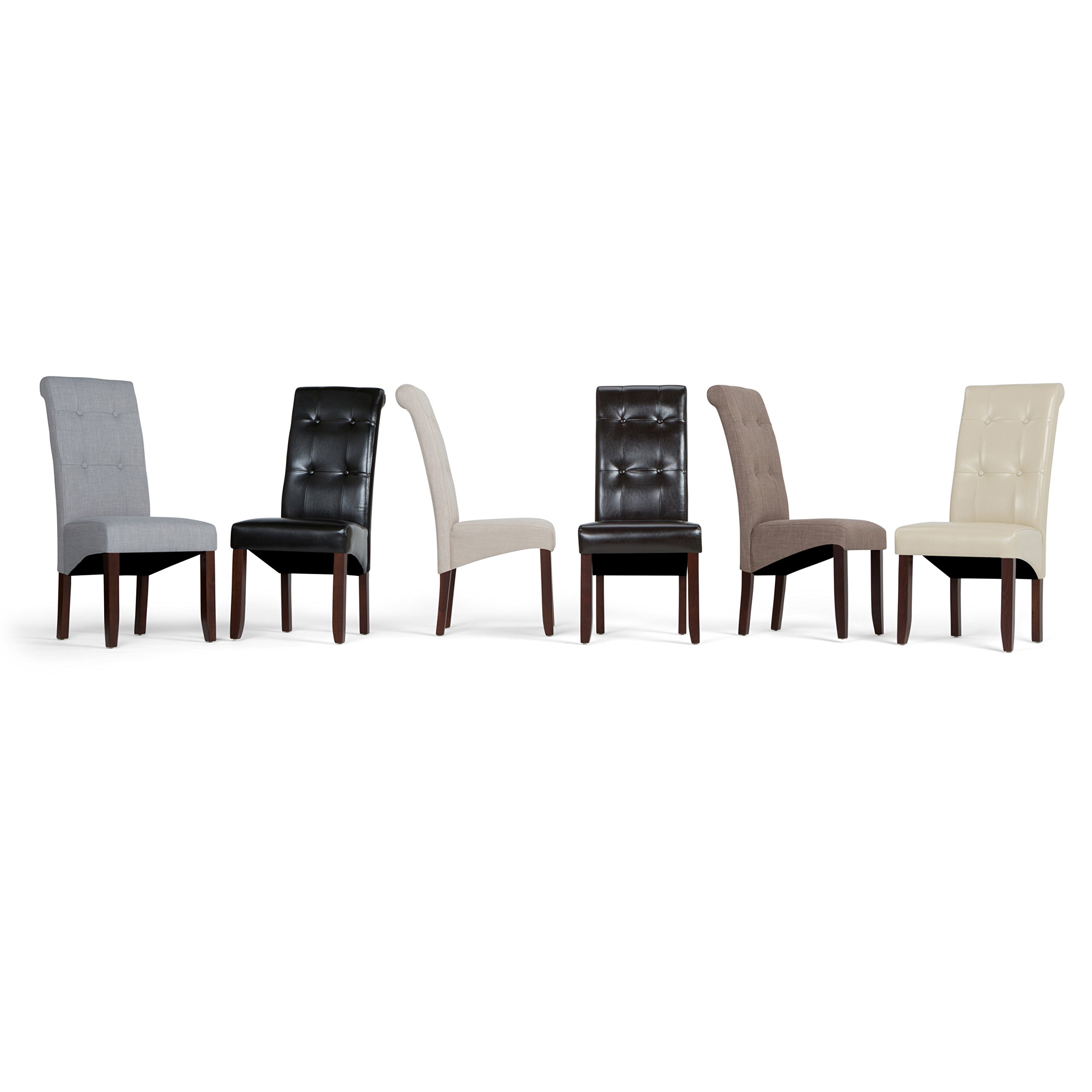 SIMPLIHOME Cosmopolitan Parson Dining Chair (Set of 2), Satin Cream Faux Leather and SOLID WOOD, Square, Upholstered, For the Dining Room, Contemporary Modern