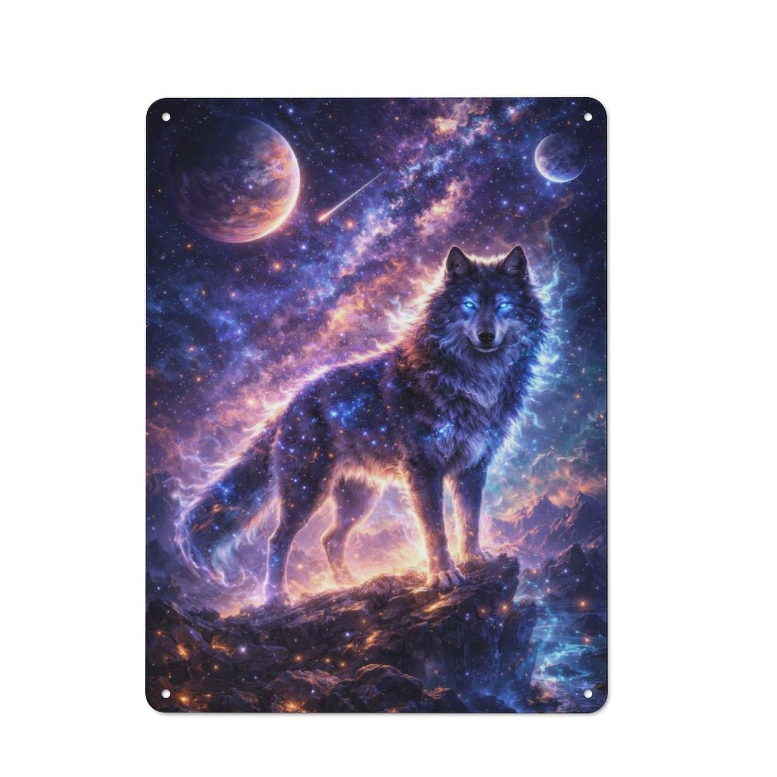 Creative Cosmic Wolf in Nebula Office Metal Sign 40x30cm, Study Room Decor for Workspace, Cafe, Shop Or Desk Area