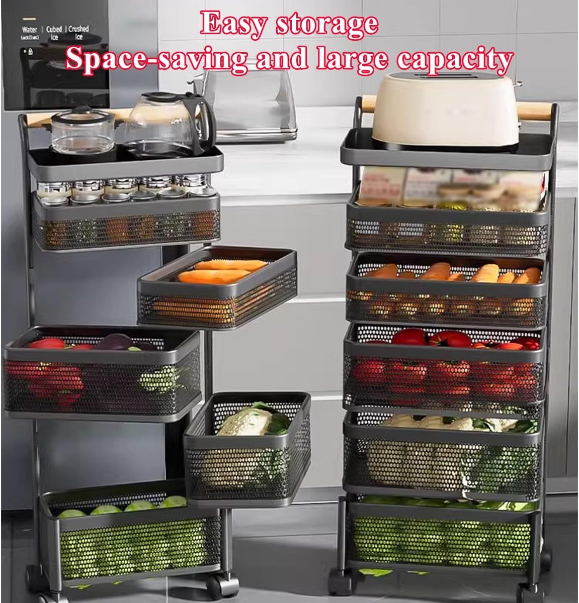 LEIYTFE Rolling Storage Cart Floor Refrigerator Narrow Cabinet,6 Tier Bathroom Organizer Kitchen Storage Shelf with Wheels,Stainless Steel Vegetable Basket Bathroom Trolley(Black)