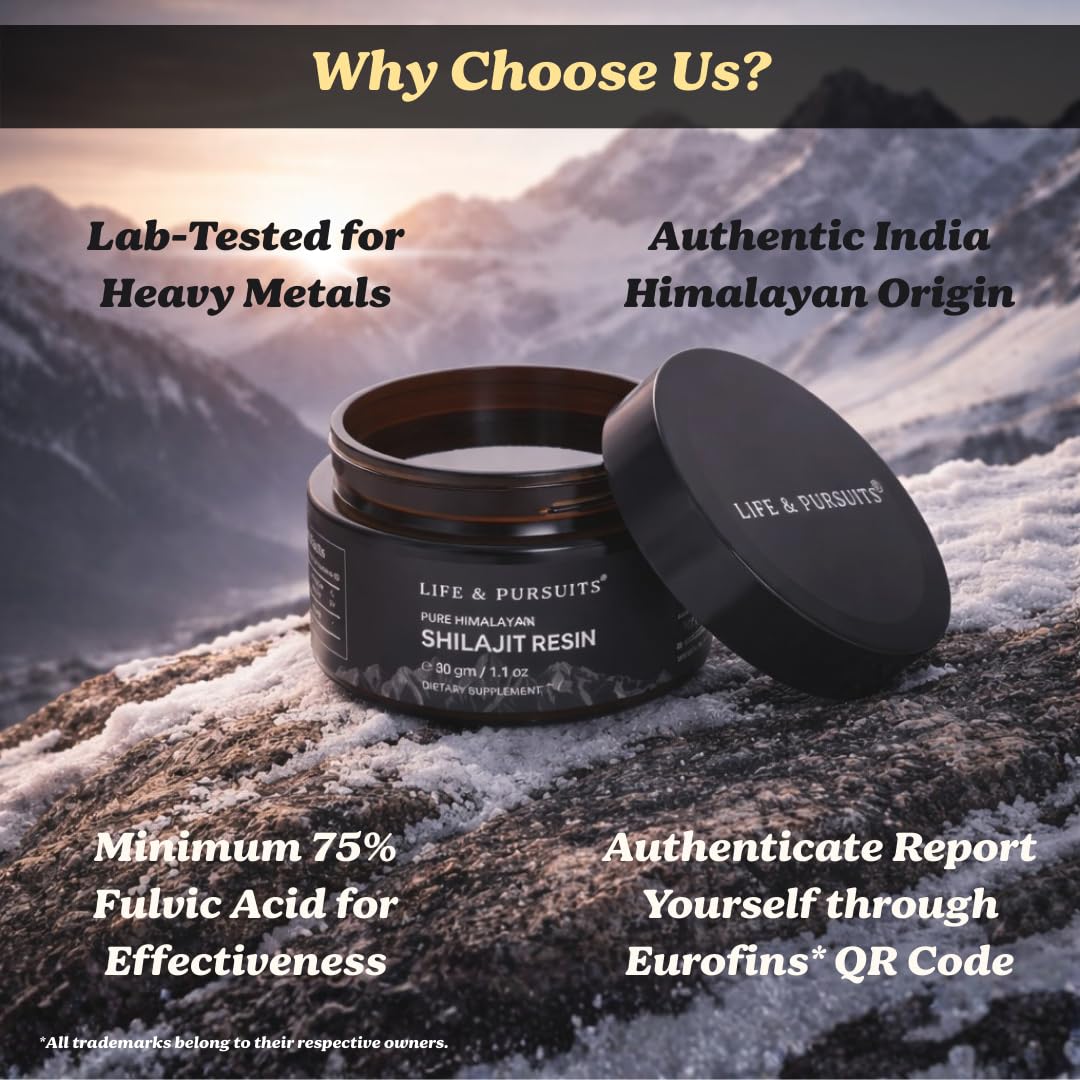 Life & Pursuits Pure Authentic Himalayan Shilajit Resin | Min. 75% Fulvic Acid, Lab Tested, Natural Gold Grade, 85+ Trace Minerals (Pack of 3) 1