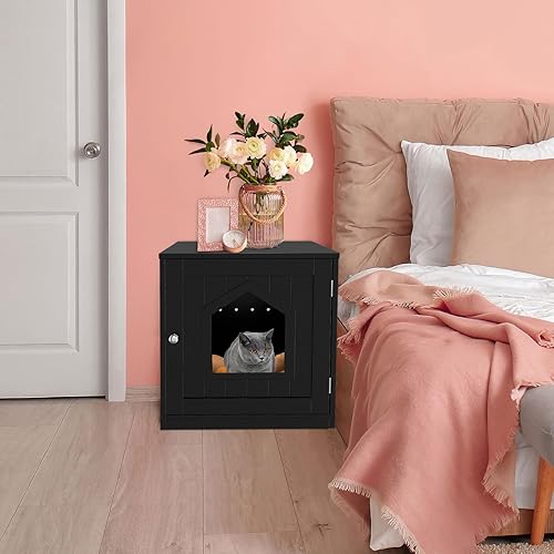 Miniatura 4 de ZENY Caja de arena para gatos oculta, caja de arena cerrada para gatos con orificios de ventilación, gabinete interior para gatos, baño de madera