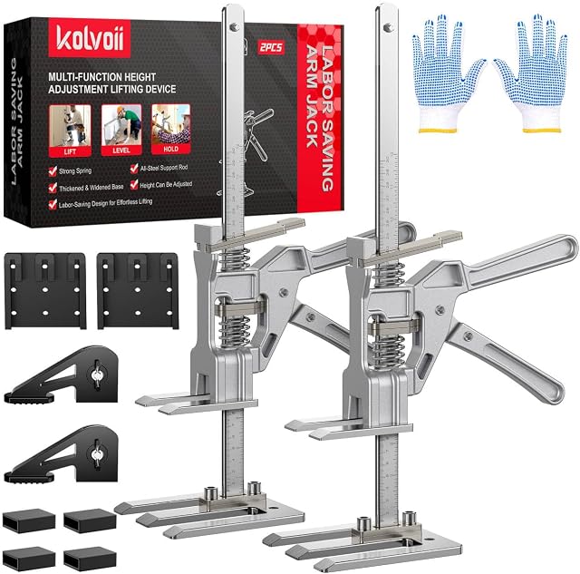 Kolvoii Labor Sauver le bras Jack 2 Pack, Ascenseur de meubles en acier inoxydable, outil de levage à main pour armoire, porte, plancher, installation de cloisons sèches, 10" Gamme de levage
