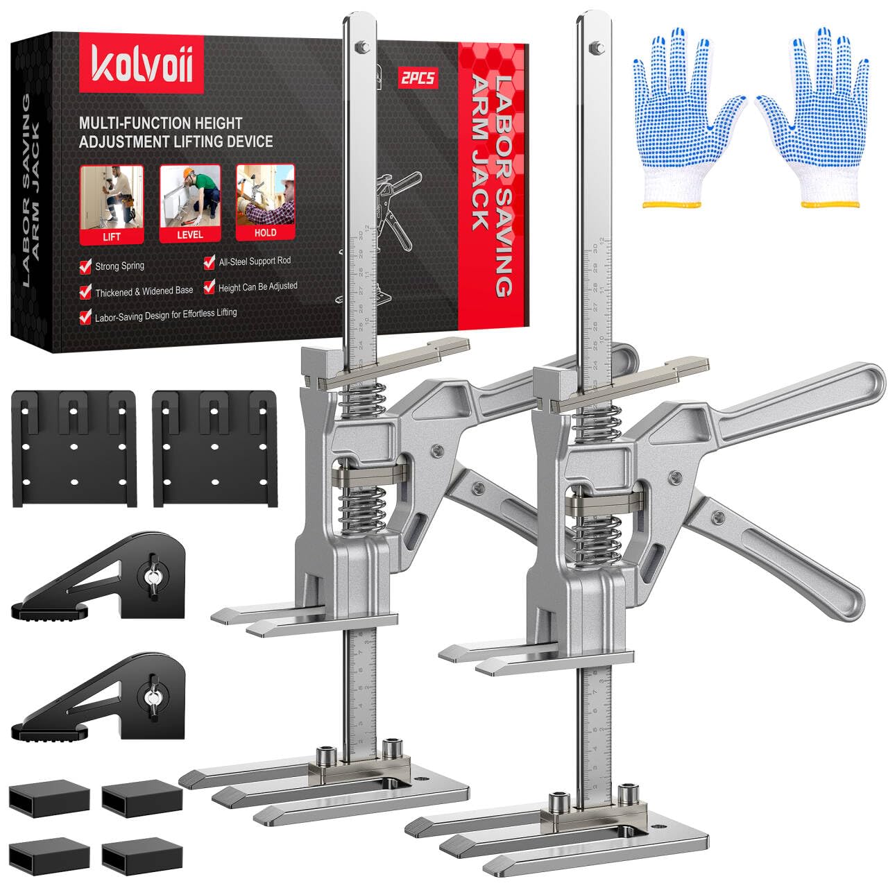Kolvoii Labor Saving Arm Jack 2 Pack, 10" Height-Adjustable All-Metal Hand Lifting Jack Tool for Furniture, Door, Window, Cabinet and Drywall Installation