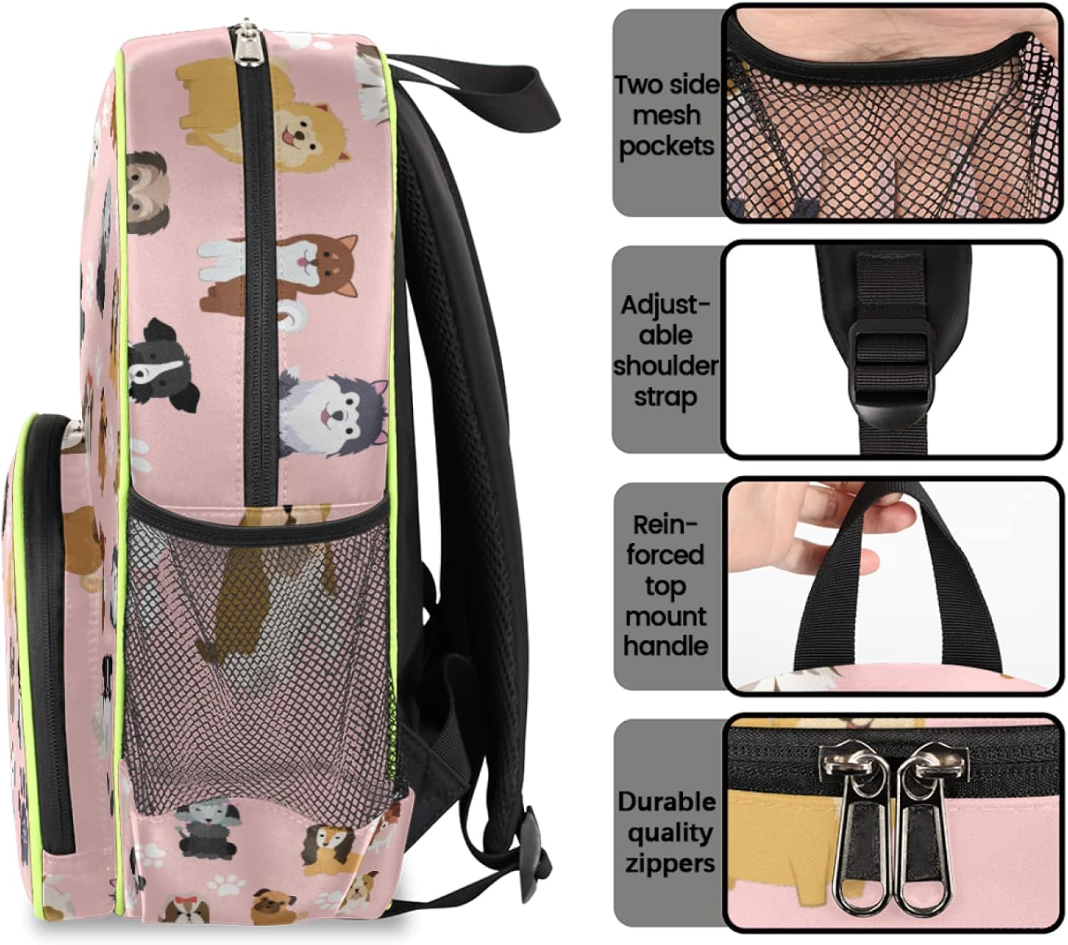 cfpolar Dog Backpack for School Girls Kids,Puppy Pink Toddler Backpack Waterproof Casual Daypack Preschool Kindergarten Bookbag with Chest Strap for Back to School 14.2 In