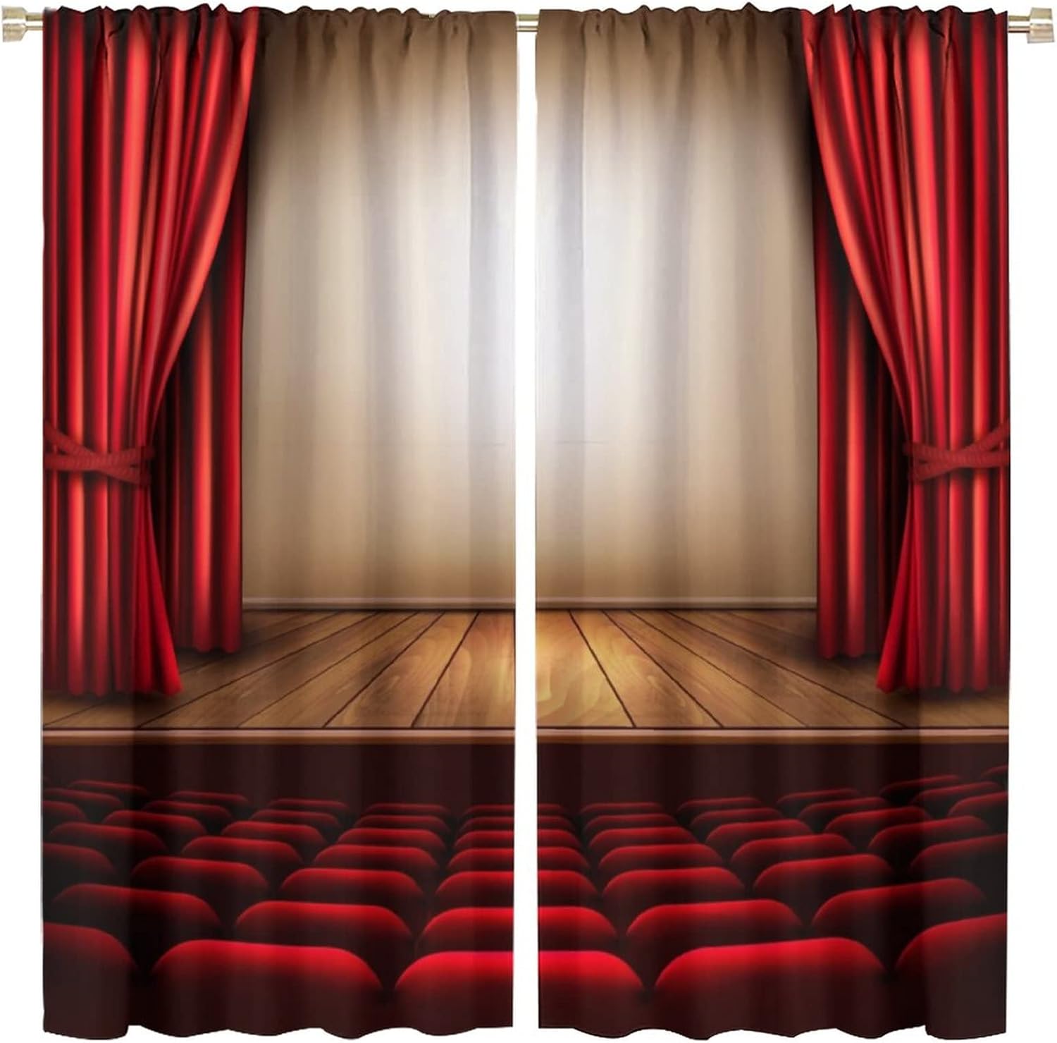 Cinema Movie Blackout Curtain, Theater Stage Red Seat Movie Time Window Curtain Darkening Drapes Rod Pocket for Living Room Cafe Kitchen Dining Room Bedroom Office 42x45 in