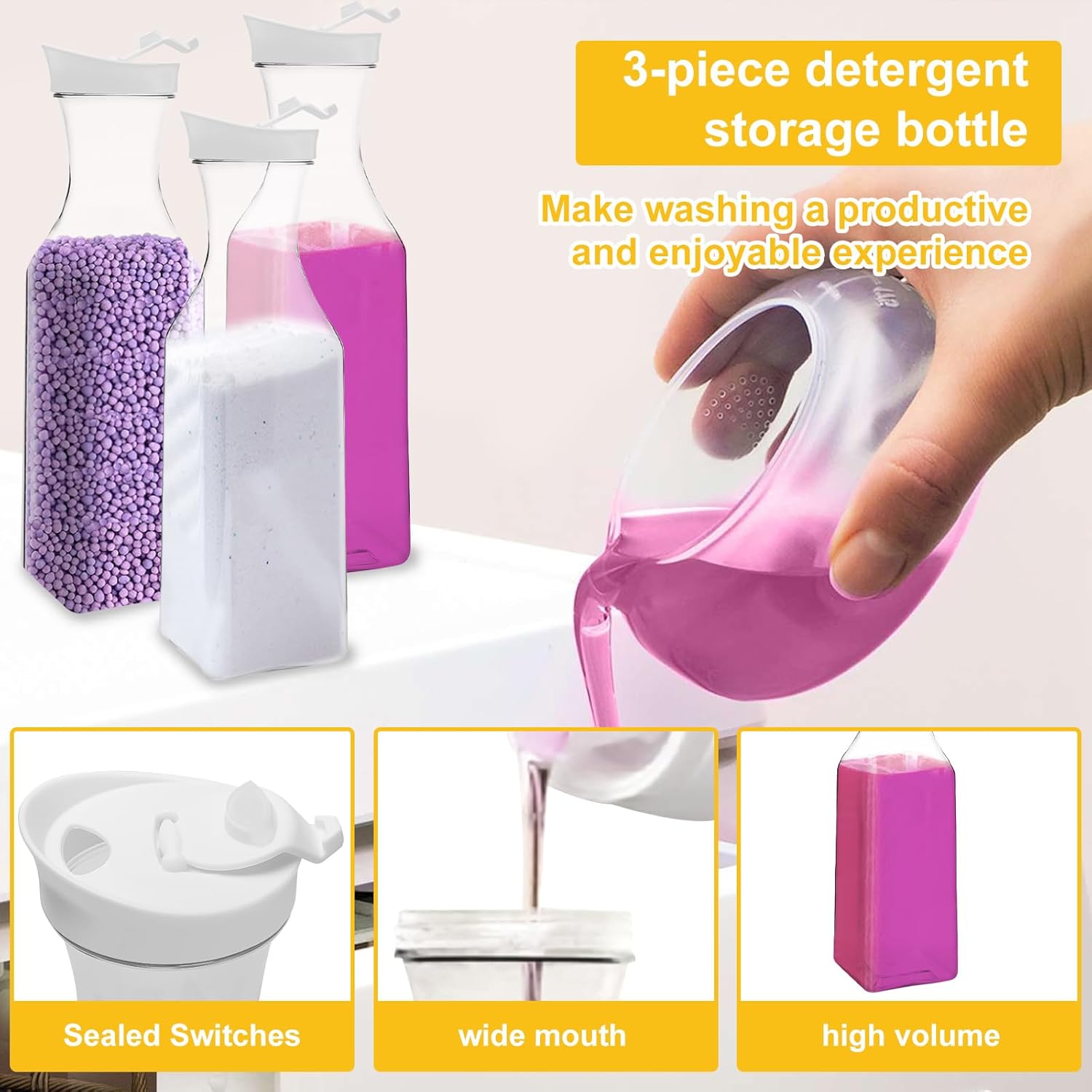 Laundry Detergent Dispenser,50oz Powder Laundry Detergent Container,Fabric Softener Dispenser Laundry Soap Dispenser for Laundry Room Organization and Storage,3 Pack