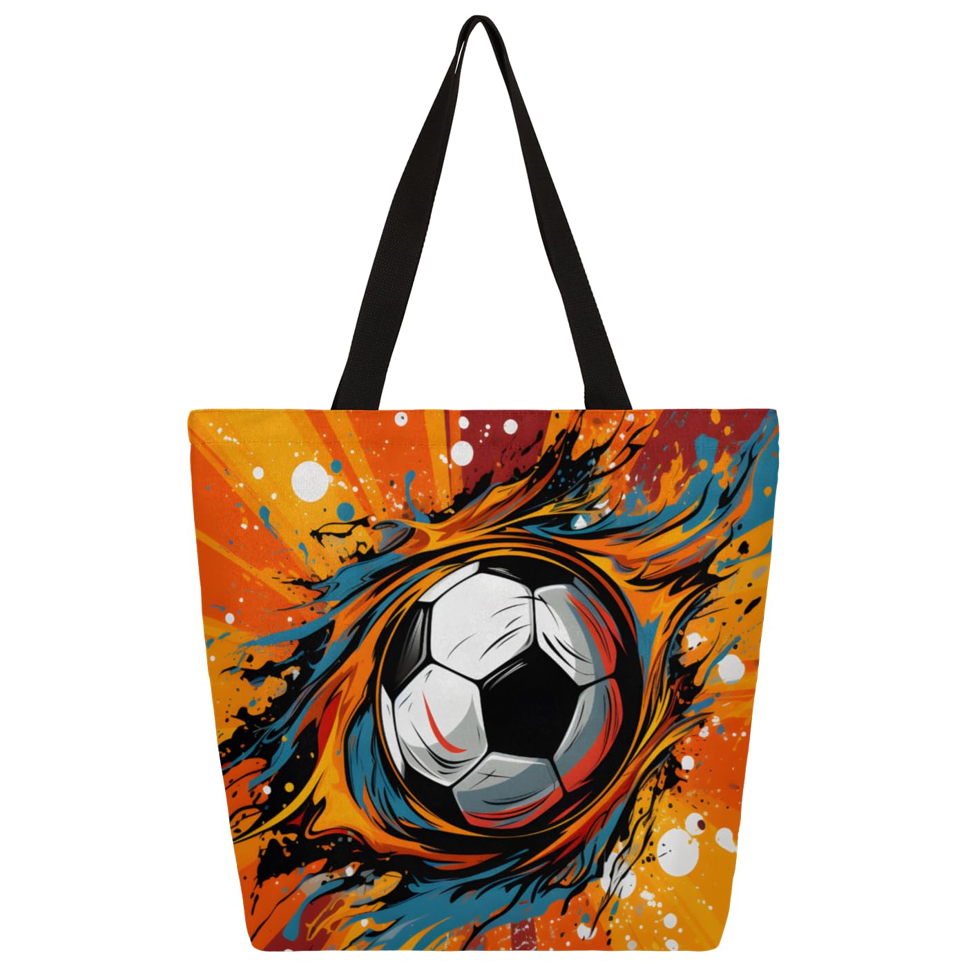 Mularoka Watercolour Football Large Capacity Canvas Tote Bag Stylish Handheld Shoulder Bag Reusable Shopping Bag for Work Travel Beach Trips Shopping