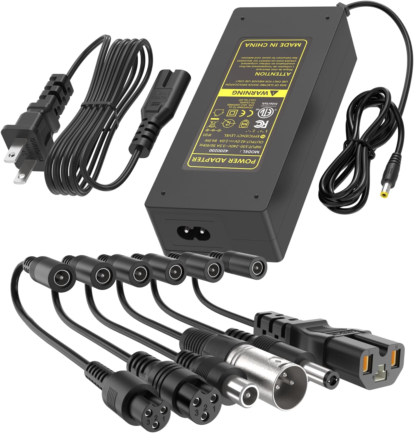 ETL Certified 42V 2A Electric Scooter Charger, 7-in-1 Universal Charger Replacement for 36V 10S Lithium Battery, Compatible with Razor Gotrax Xiaomi Jetson Ninebot Hoverboard & E-Bike
