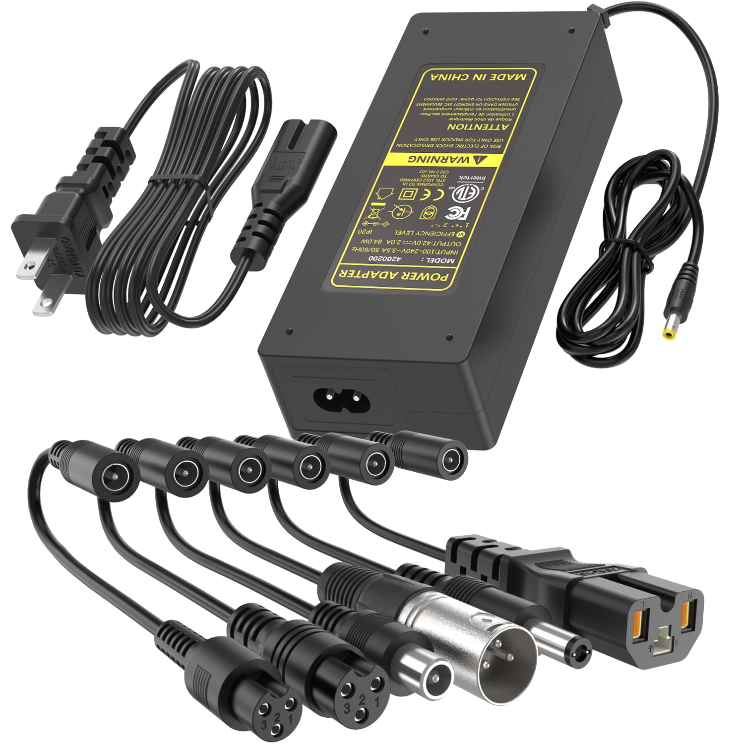 ETL Certified 42V 2A Electric Scooter Charger, 7-in-1 Universal Charger Replacement for 36V 10S Lithium Battery, Compatible with Razor Gotrax Xiaomi Jetson Ninebot Hoverboard & E-Bike