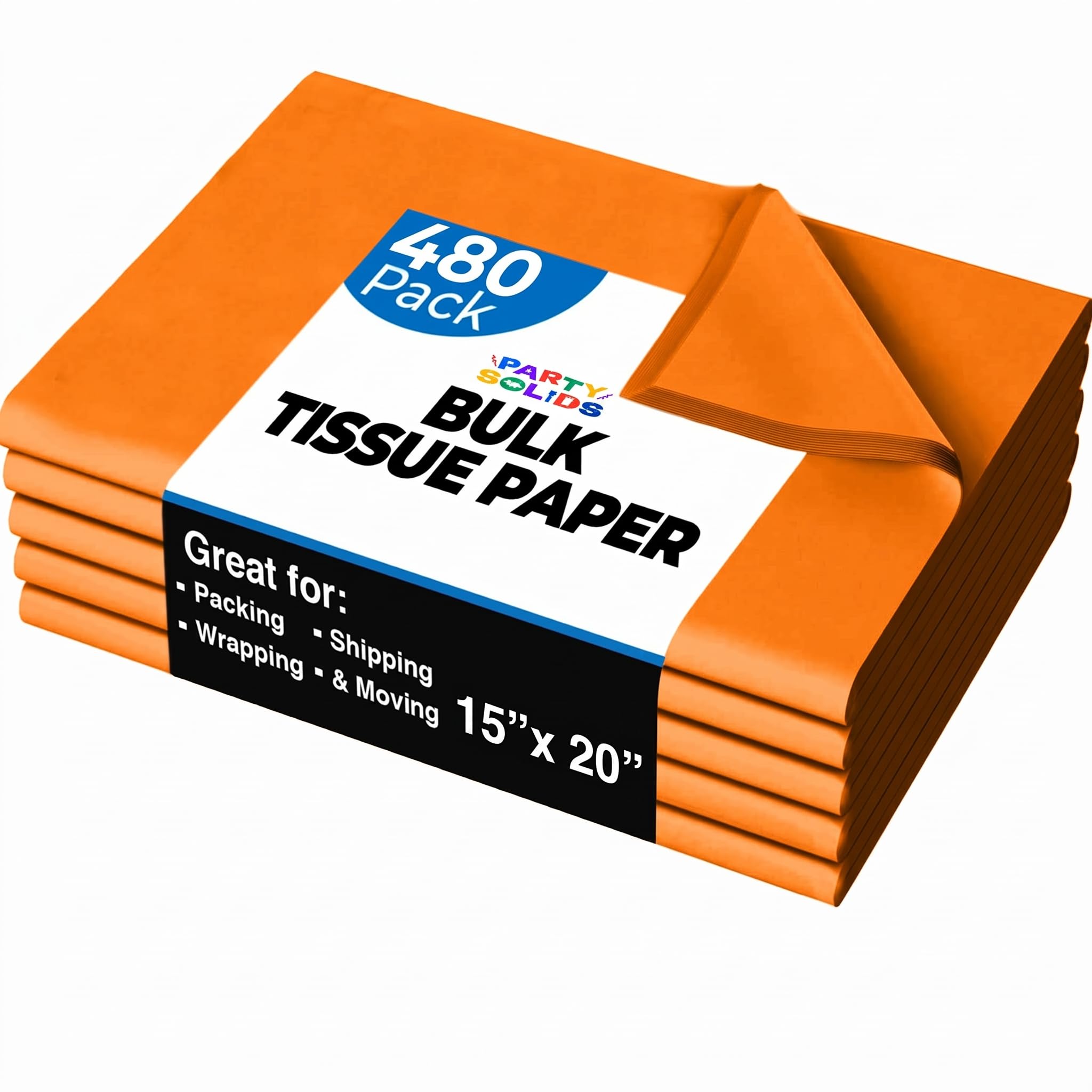 Party Solids Orange Tissue Paper for Gift Bags 15" X 20" 480 Sheets