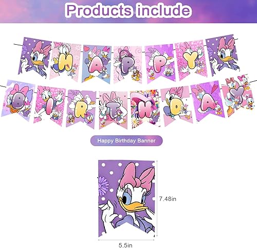 Miniatura 2 de Juego de decoración de fiesta de pato margarita, pancarta temática de película, decoración de pastel, globos de látex para suministros de cumpleaños