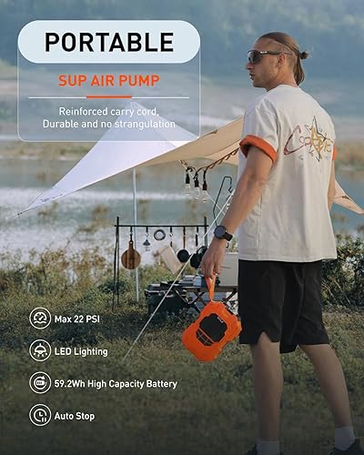 Miniatura 2 de Bomba de tabla de remo recargable de 22 PSI, eléctrica portátil, bomba SUP de 2000 ma* 8 con batería para inflables, tabla de remo, kayak, tienda de
