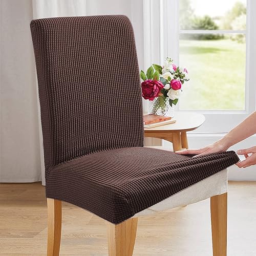 Miniatura 9 de Paquete de 6 fundas para sillas de comedor y cocina, fundas para sillas Parsons para comedor, cocina, fundas para sillas de comedor, color chocolate