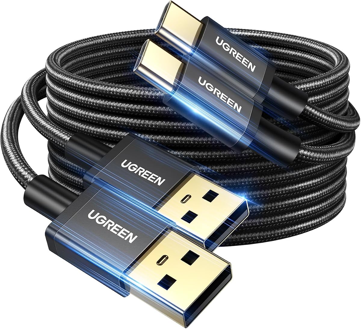 Paquete de 2 cables USB C de carga rápida 3A, cable USB A a tipo C trenzado USB C cargador compatible con iPhone 16/16 Plus/16 Pro/15, Samsung Galaxy A03s/A10e/A20/A50/A51/S20/LG G8/G7, 6.6 pies negro