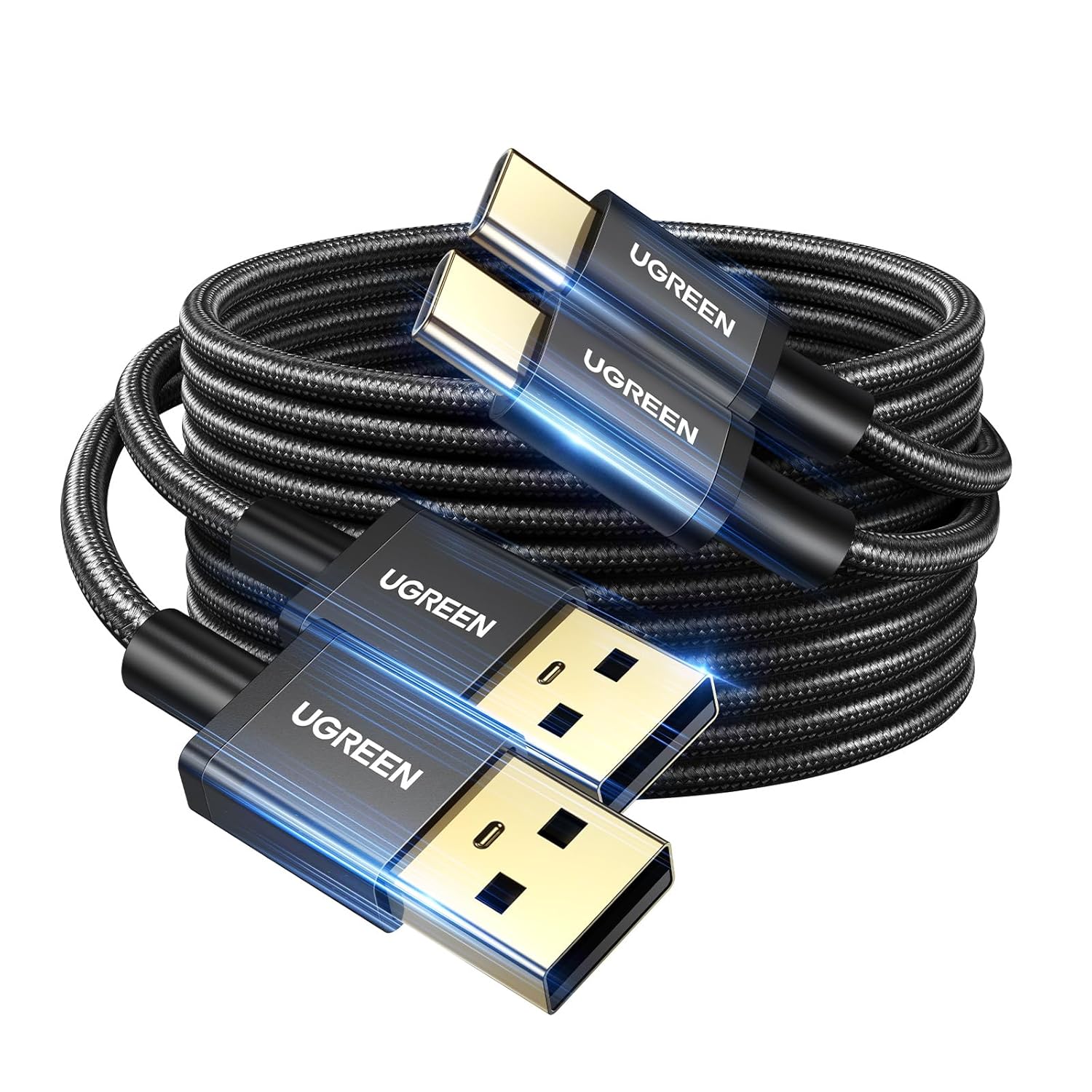UGREEN 2-Pack USB C Cable 3A Fast Charge, USB A to Type C Cable Braided USB C Charger Cord Compatible with iPhone 16/16 Plus/16 Pro/15, Samsung Galaxy A03s/A10e/A20/A50/A51/S20/LG G8/G7, 6.6ft Black