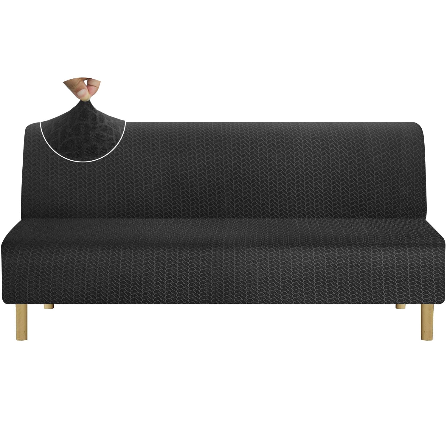 Granbest Housse de futon épaisse à haute élasticité - Sans bras - Nouveau motif - Pour canapé-lit plissé - Antidérapante - Sans accoudoirs - Futon - Noir