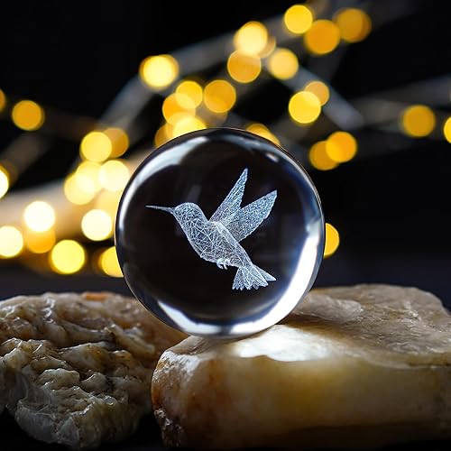 Miniatura 3 de Figuras de colibrí láser de vidrio 3D, bola de cristal de colibrí de 2.362 in con soporte, regalos de colibrí para mujeres, bola de vidrio,