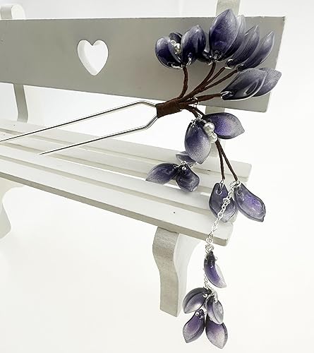 Miniatura 3 de Paquete de 2 pétalos de flores con borlas de perlas, horquilla china Hanfu y estilo horquilla para el cabello de metal hecha a mano, accesorios para