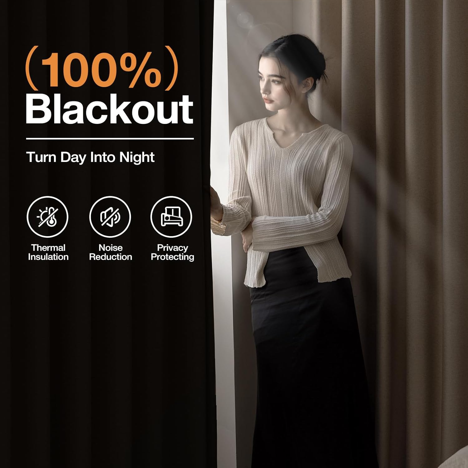 Rinwoc 100% Blackout Curtains 96 inch Length 2 Panels for Living Room, Linen-Look Textured Room Darkening Thermal Insulated Noise Reduction Farmhouse Drapes for Bedroom (W52xL96, Taupe)