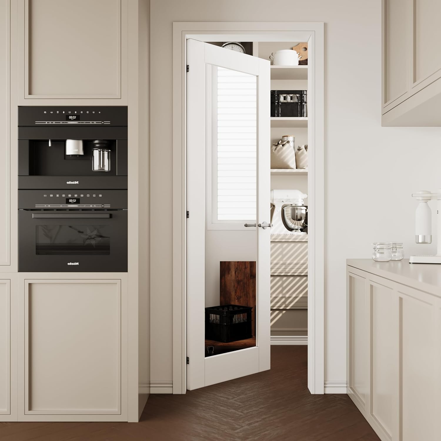32''x80'' Mirrored Interior Door Slab Shaker, Pre-Built Panel for Barn Doors, Pocket Doors, French Door, for Pantry, Bedroom, Closet, Laundry & Bathroom, White Prefinish&Paintable