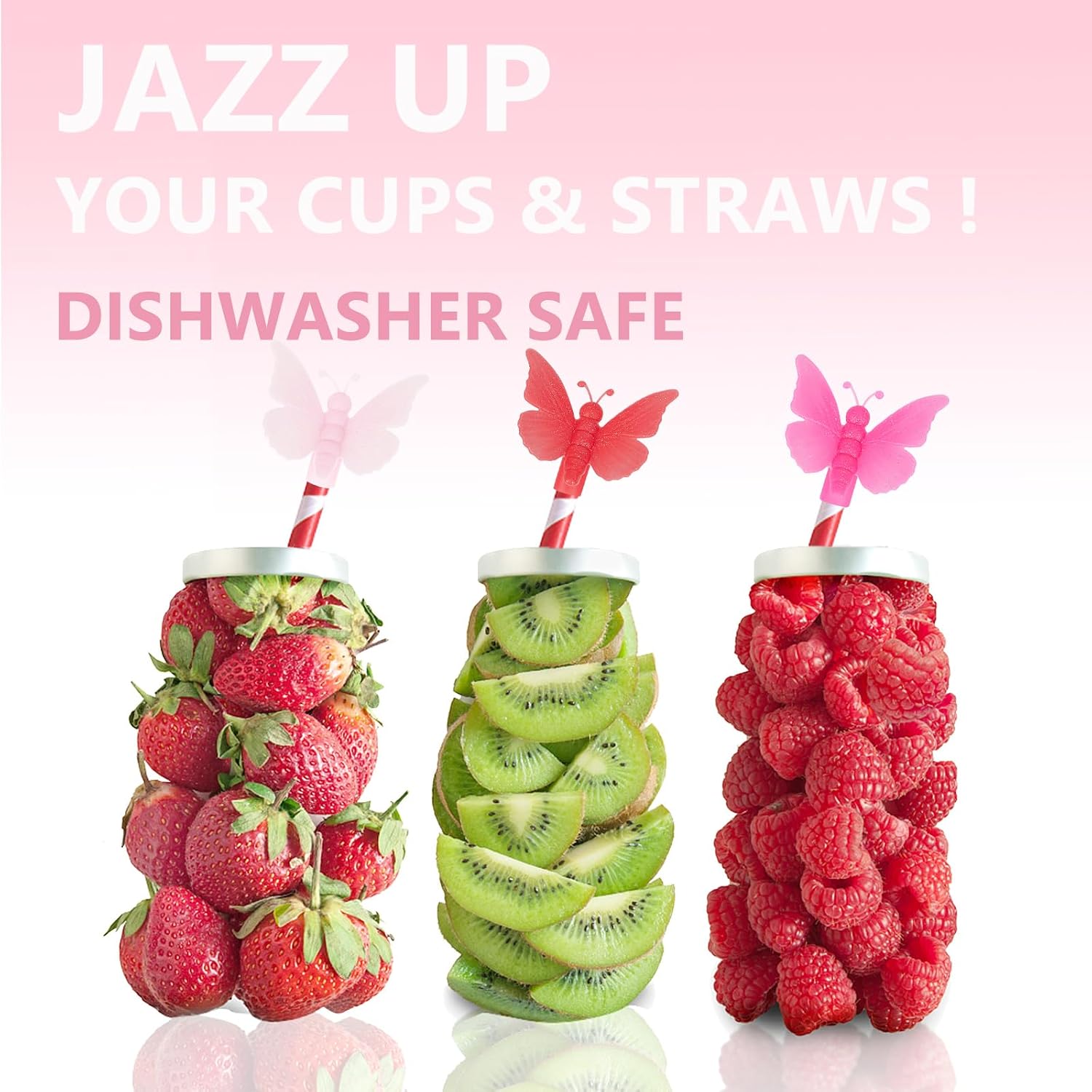 Glitter 3D Butterfly Straw Covers Cap Toppers Compatible with Stanley 30&40 oz Tumbler Cups,Reusable Cute Silicone StrawTips Lids for 0.4 in/10mm Stanley Cups StrawAccessories-6 Pcs
