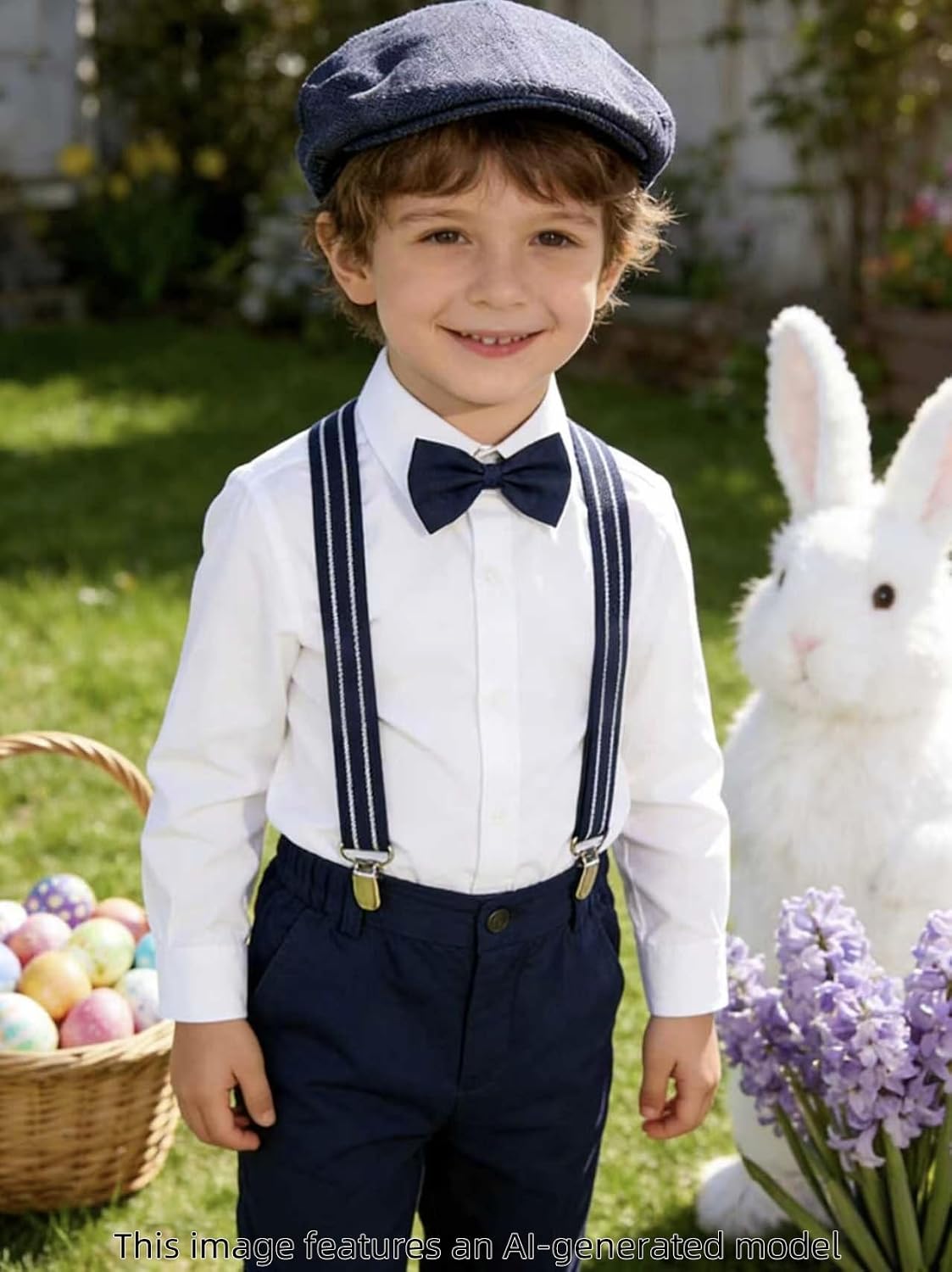 A&J DESIGN Boys Suspenders and Bow Tie Set Newsboy Hats Costumes and Wedding Accessories Navy 9 Years up