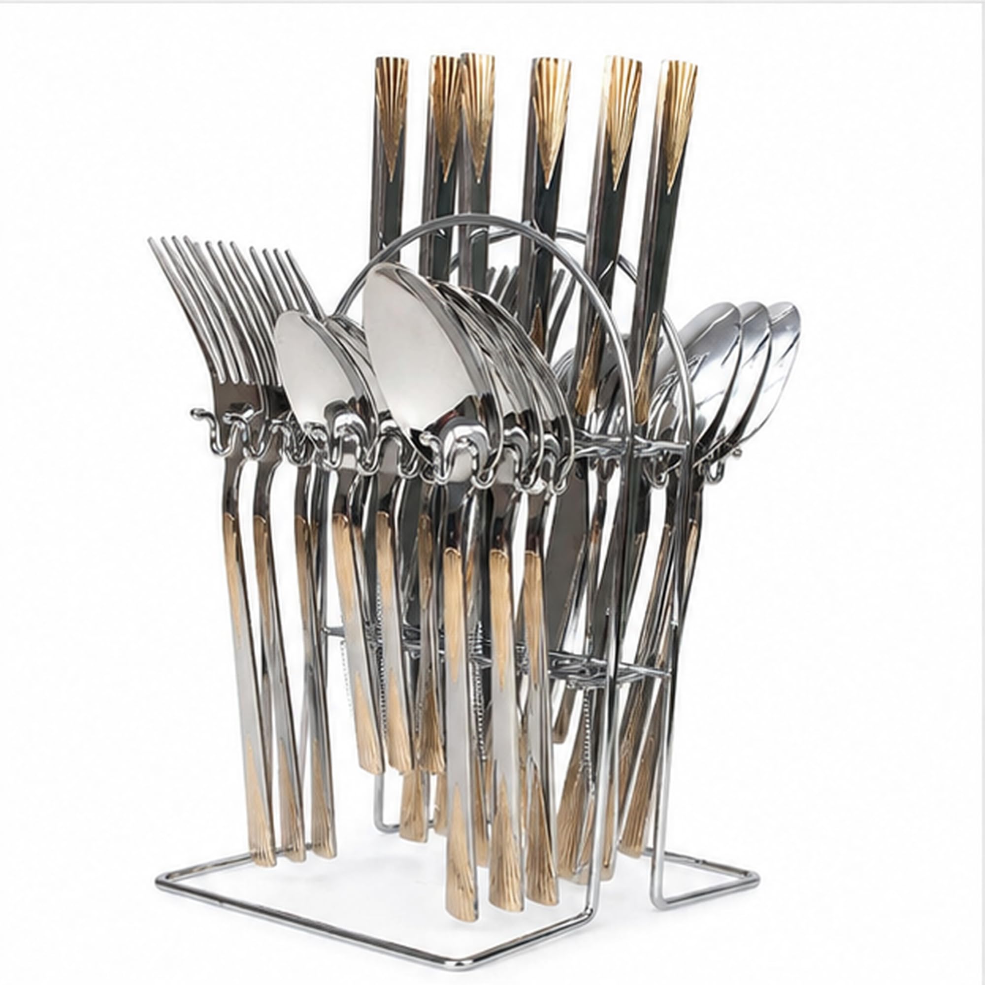 Stainless Steel 24 Pcs Cutlery Set for Dining | 6 Tea Spoons, 6 Master Spoons, 6 Forks, & 6 Soup Spoon with a Luxury Table Stand for Kitchen | Non Toxic, Anti-Rust & Dishwasher Safe