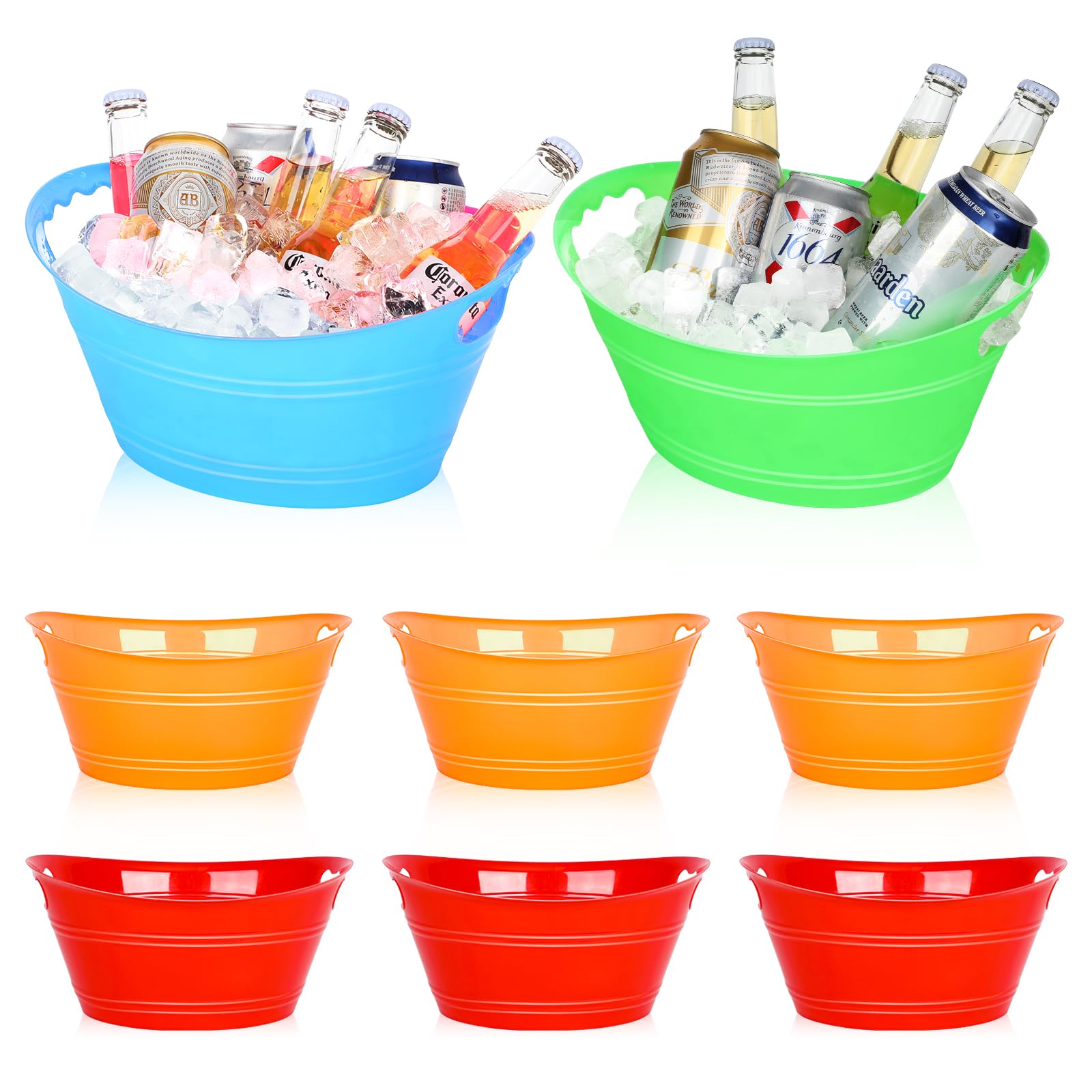 8Pcs Ice Bucket, Plastic Ice Buckets for Parties, Drink Buckets with Handles Beverage Buckets Oval Storage Plastic Tub for Wine Beer Champagne Bottles, 4.3Liter (set-1)