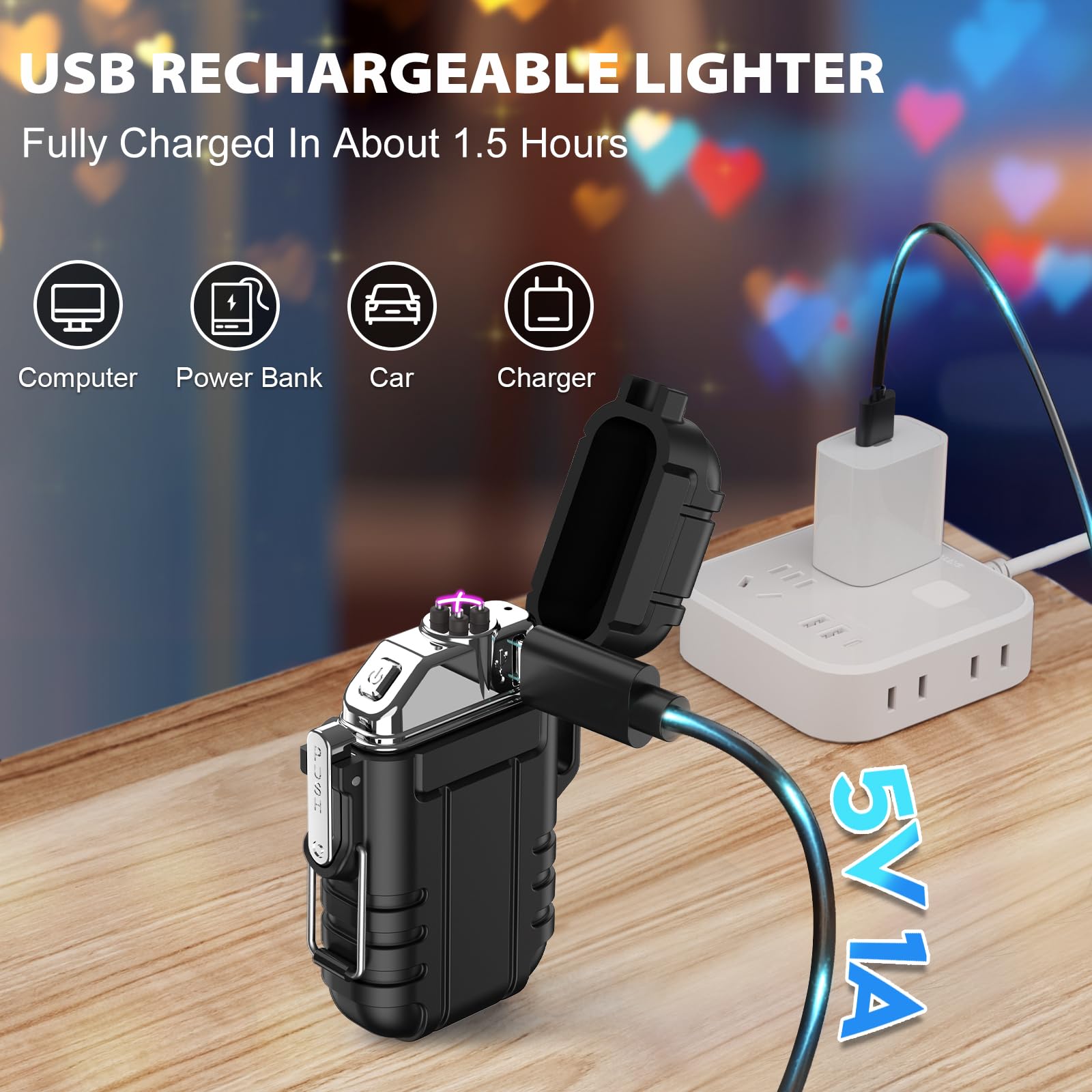 NAOLIU Accendino Elettrico,Accendino USB Ricaricabile Con Indicatore - Foto 2