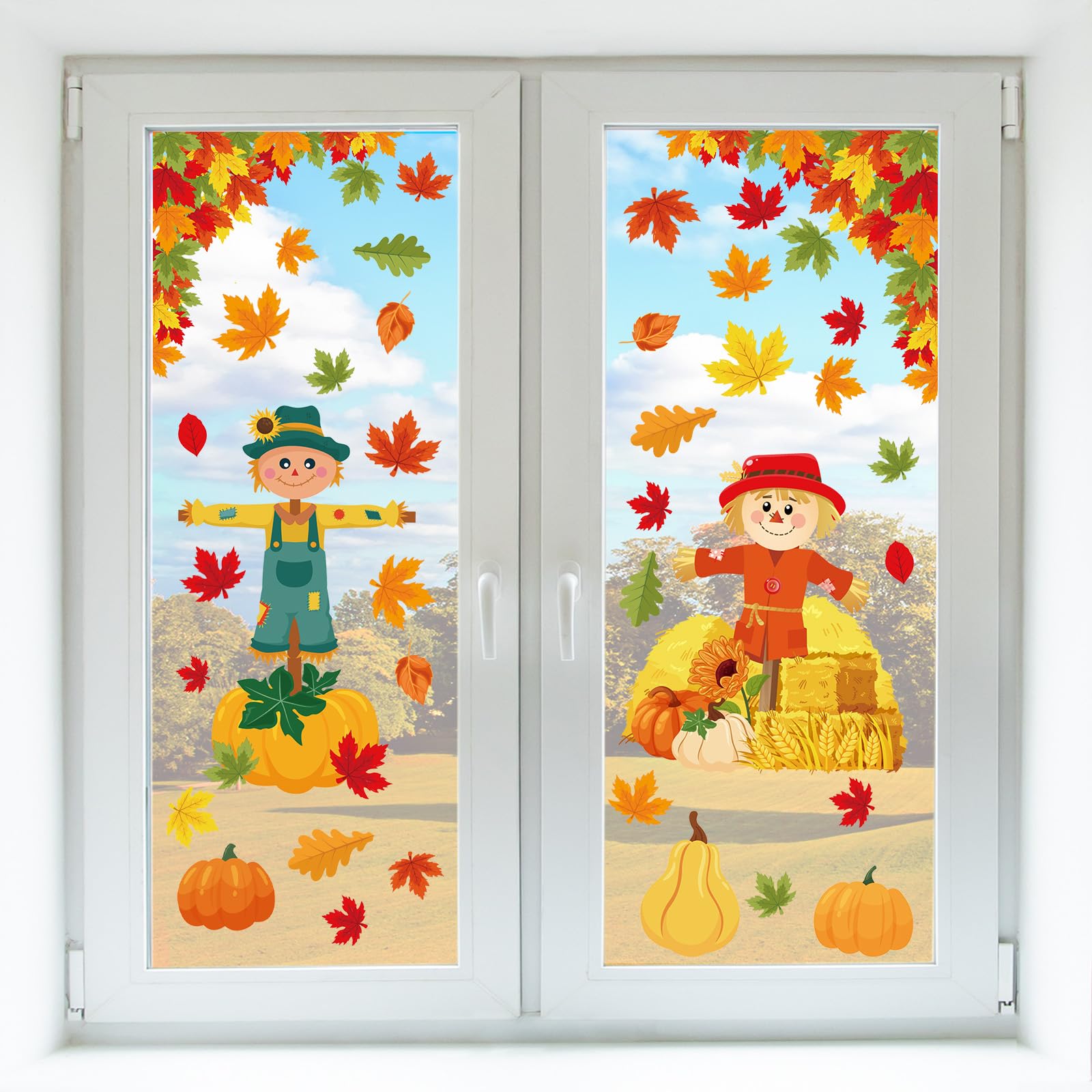 9 Sheets Fall Window Clings Thanksgiving Window Stickers Pumpkin Maple Leaf Double-Sided Window Art Seasons Decals for Autumn School Home Office Accessories Toddler Party Supplies Gifts(Fall 2)