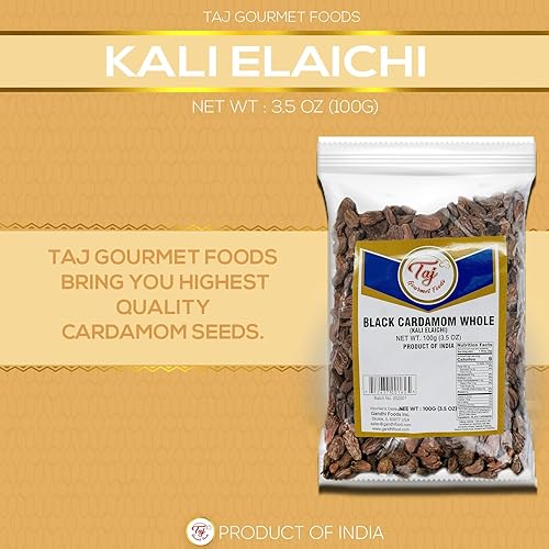 Miniatura 3 de TAJ Premium Indian Black Cardamomomo, Kali Elaichi, 3.5 onzas