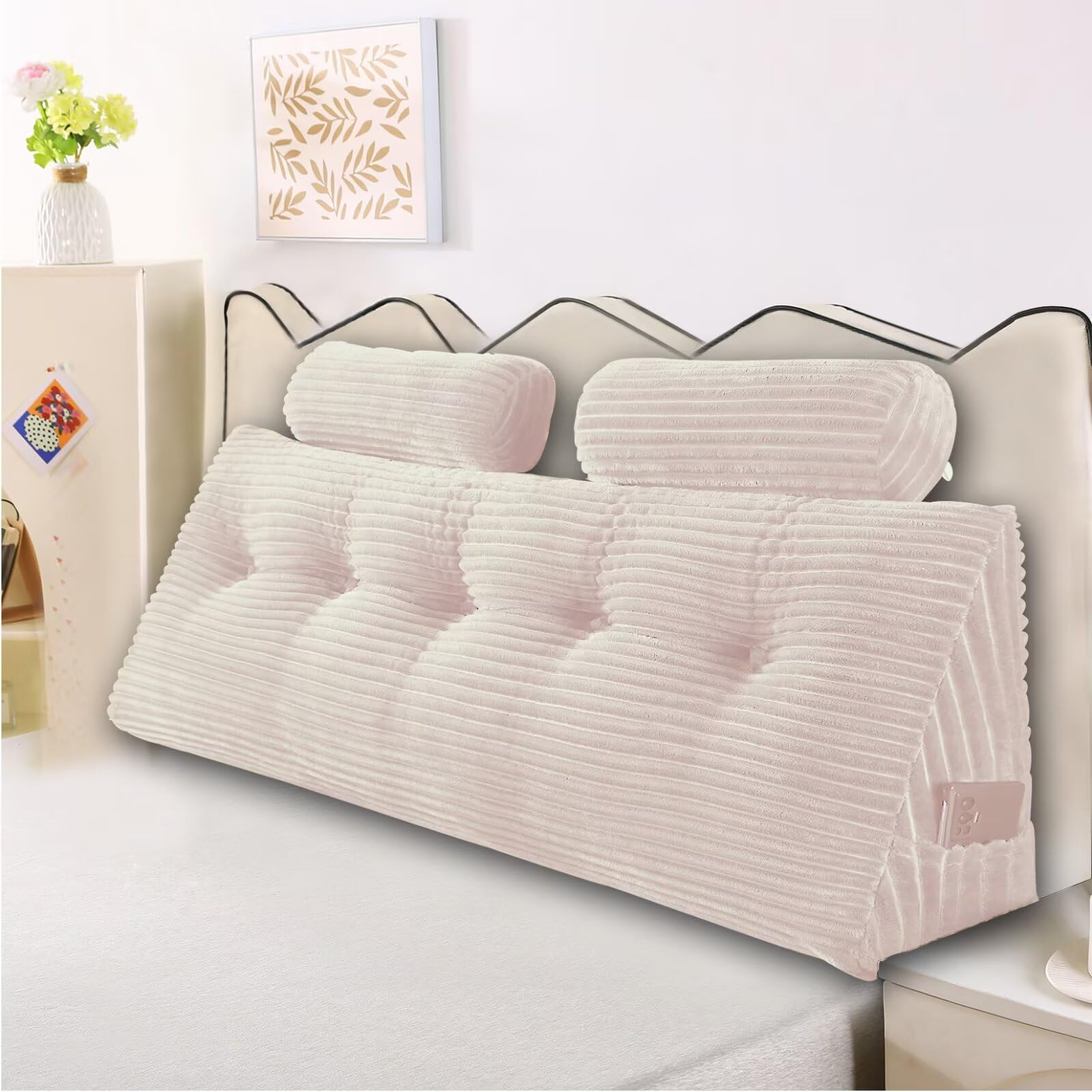 Headboard Pillow for Perfect Reading and Relaxation - Beige Wedge Backrest Pillow for Bed,Daybed,and Lounging - Supportive and Stylish Long Pillow for Sitting and Sleeping Full (54x8x20 Inches)