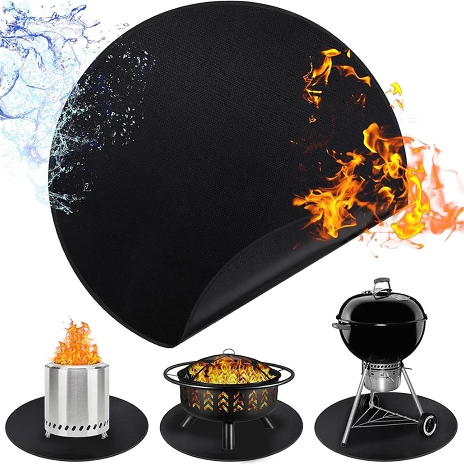 Outdoor Camping Fireproof Fabric Outdoor Camping Fireproof Cloth Under Grill Mat Round Grill Mat Oil-Proof Waterproof BBQ Pad ()