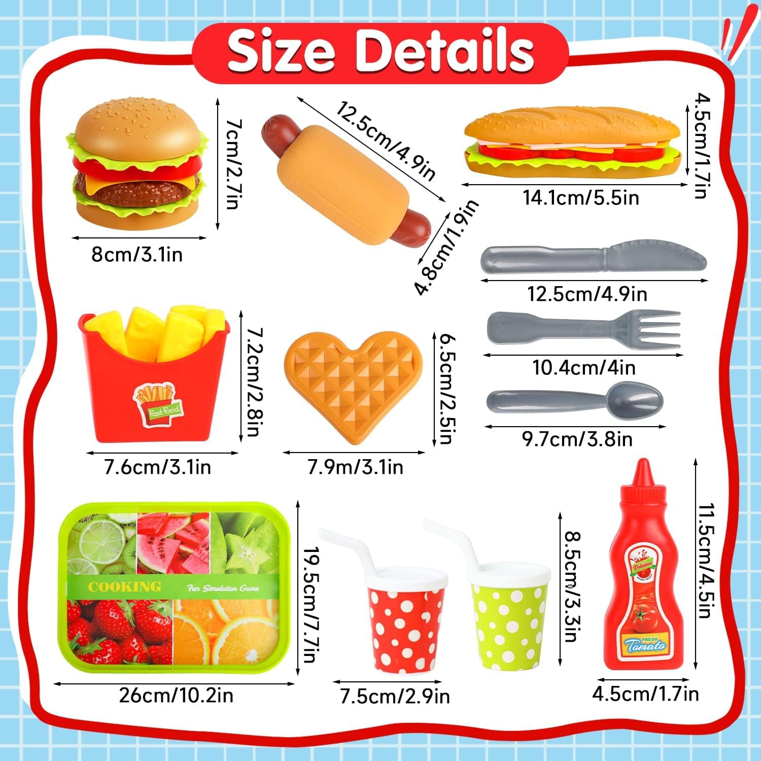 DERAYEE Hamburger Jouet, Groupe Nourriture Jouet Dinette Enfant Aliments pour Garçon Fille, Cadeau Éducatif