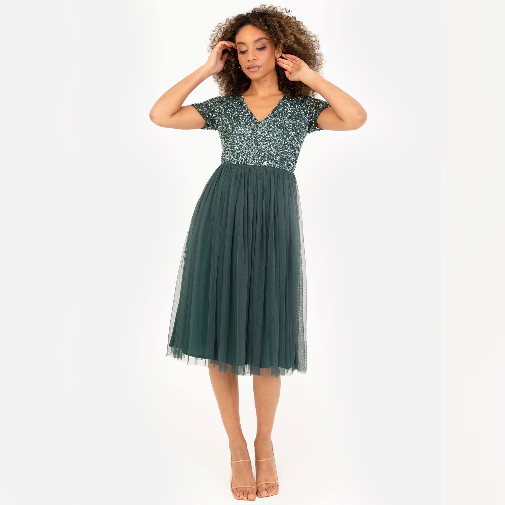 Maya Deluxe Damen Midi-Kleid mit V-Ausschnitt – Bild 2