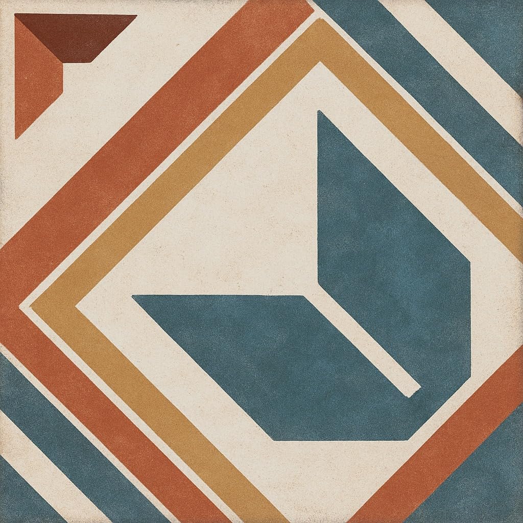 10PCS Floor Tiles Self Adhesive 12x12 Inch Blue Red Brown Geometric Peel and Stick Vinyl Flooring Planks Retro Vintage Style Tile for Kitchen Bathroom Bedroom Living Room DIY Home Decor